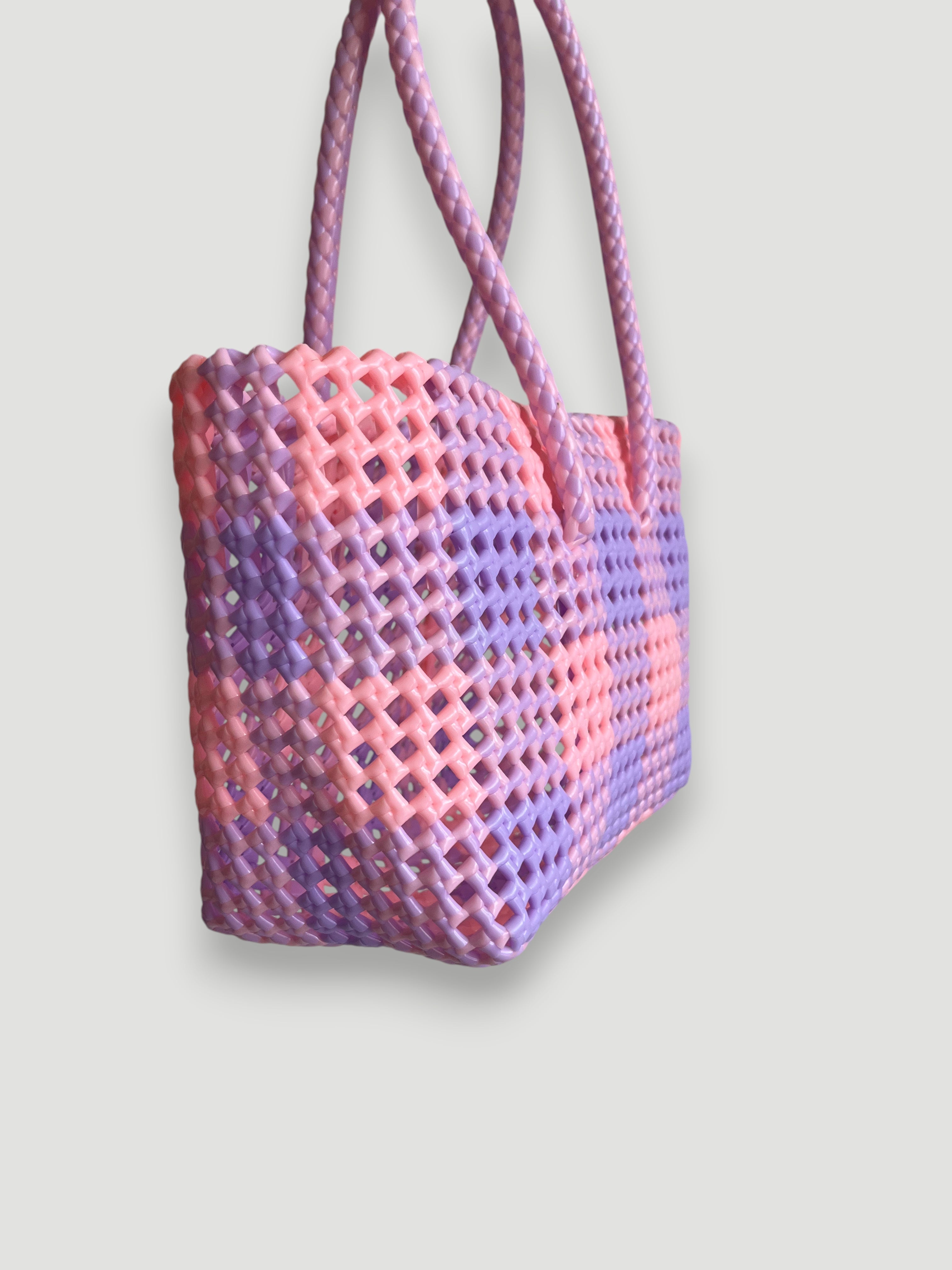 N°541S - SAC PANIER TRESSÉ MAIN - PETIT - lavande & rose pastel