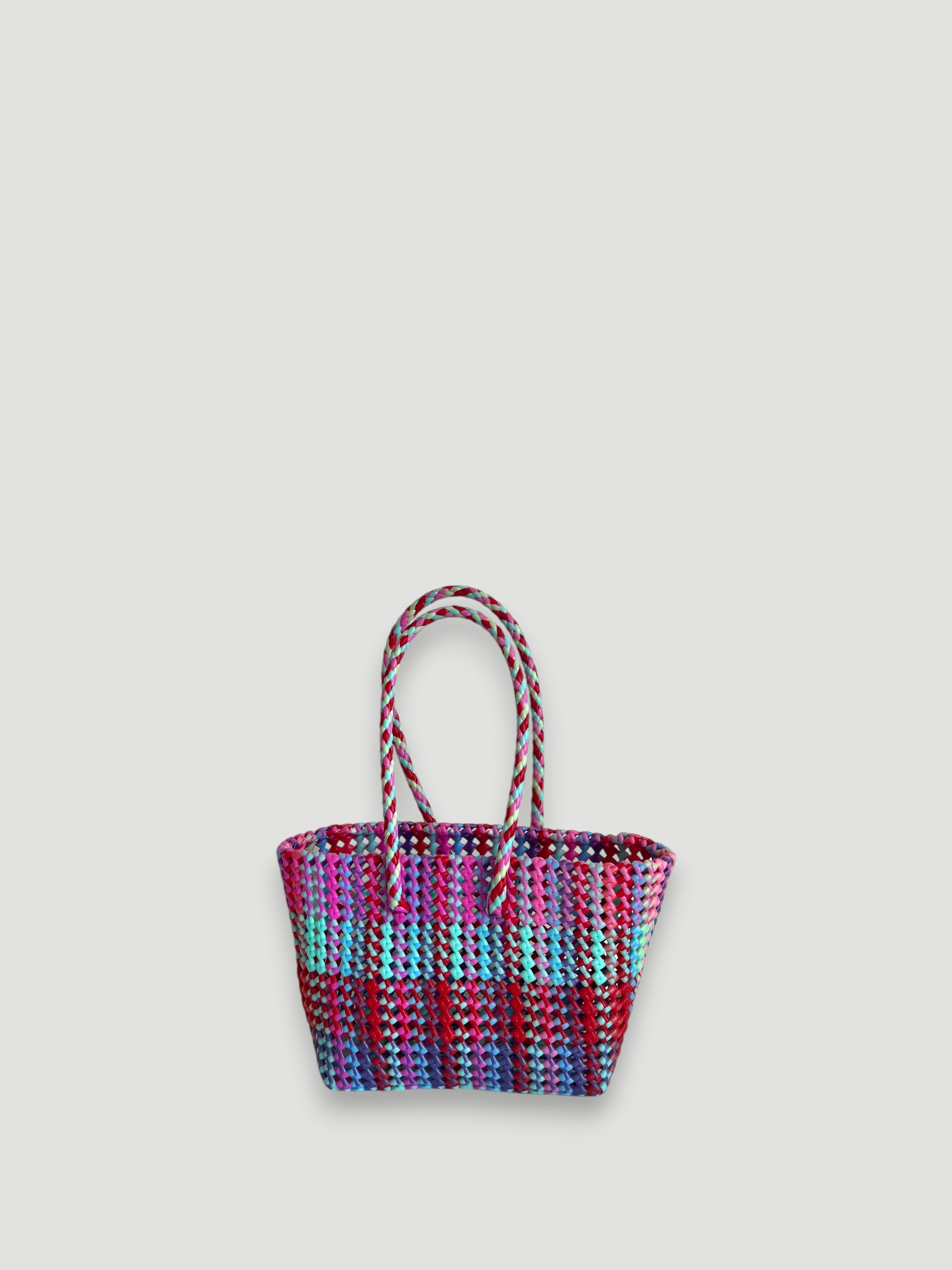 N°100S - SAC PANIER TRESSÉ MAIN - PETIT - multicolors