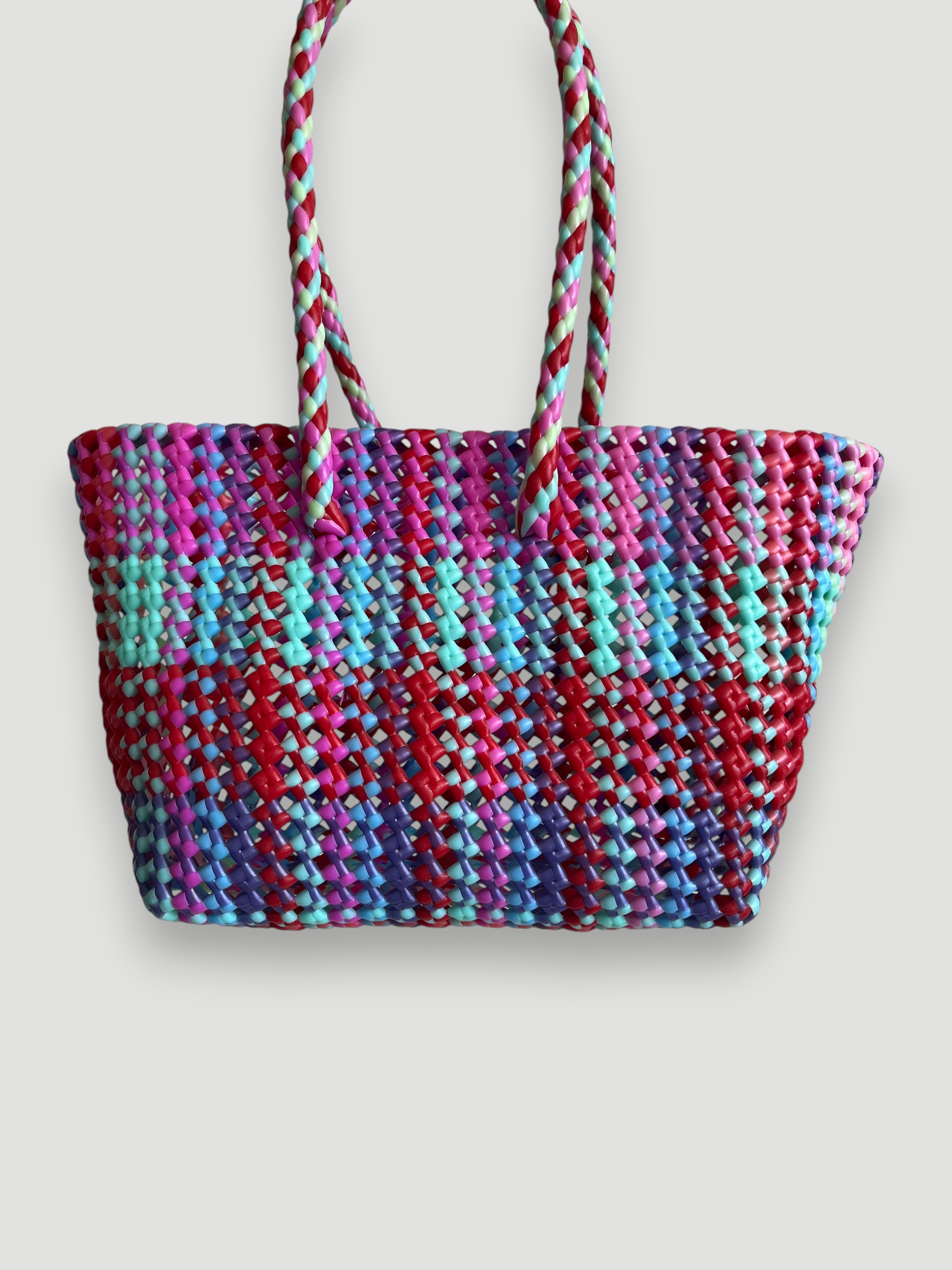 N°100S - SAC PANIER TRESSÉ MAIN - PETIT - multicolors