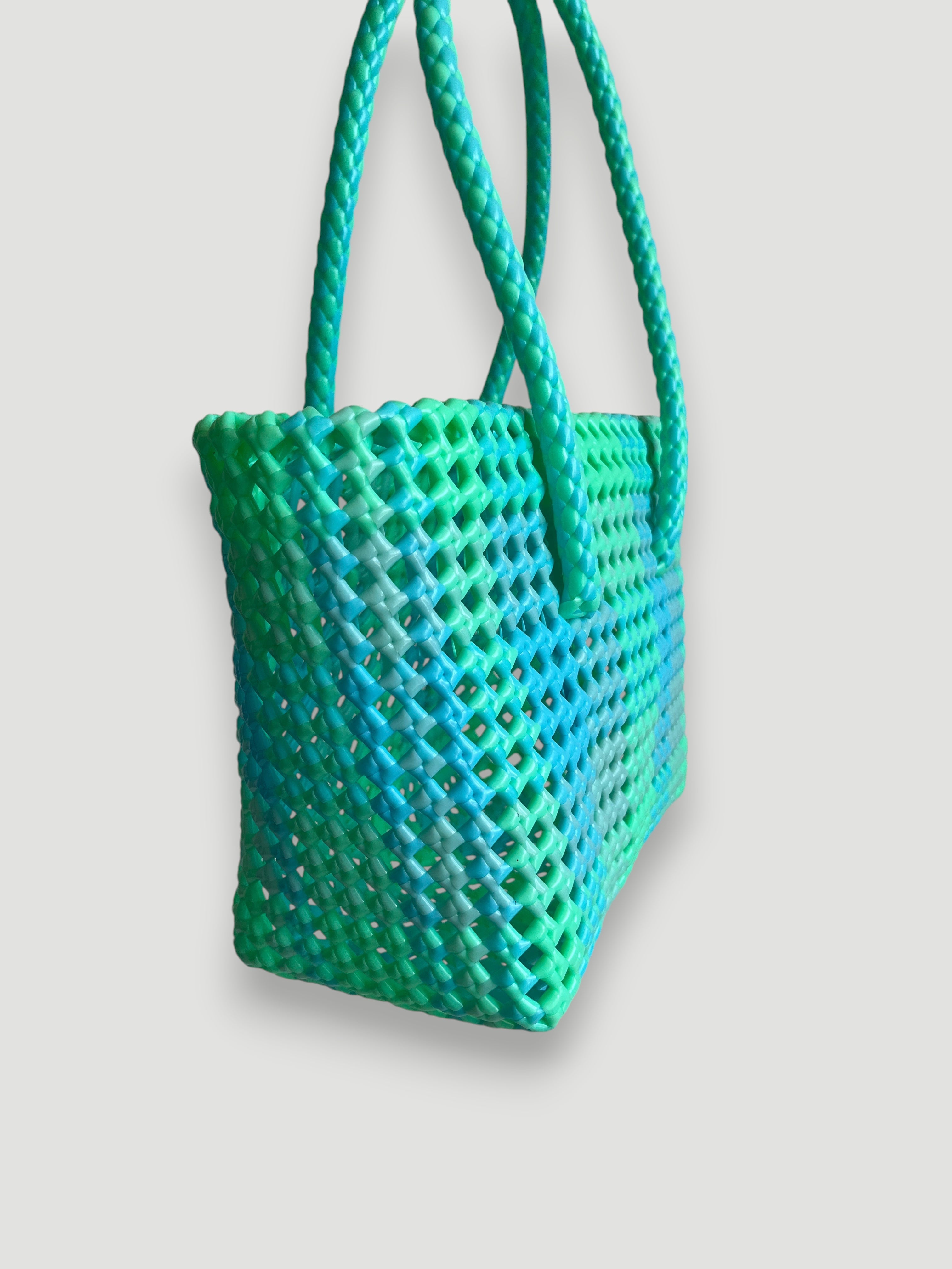 N°100S - SAC PANIER TRESSÉ MAIN - PETIT - multicolors
