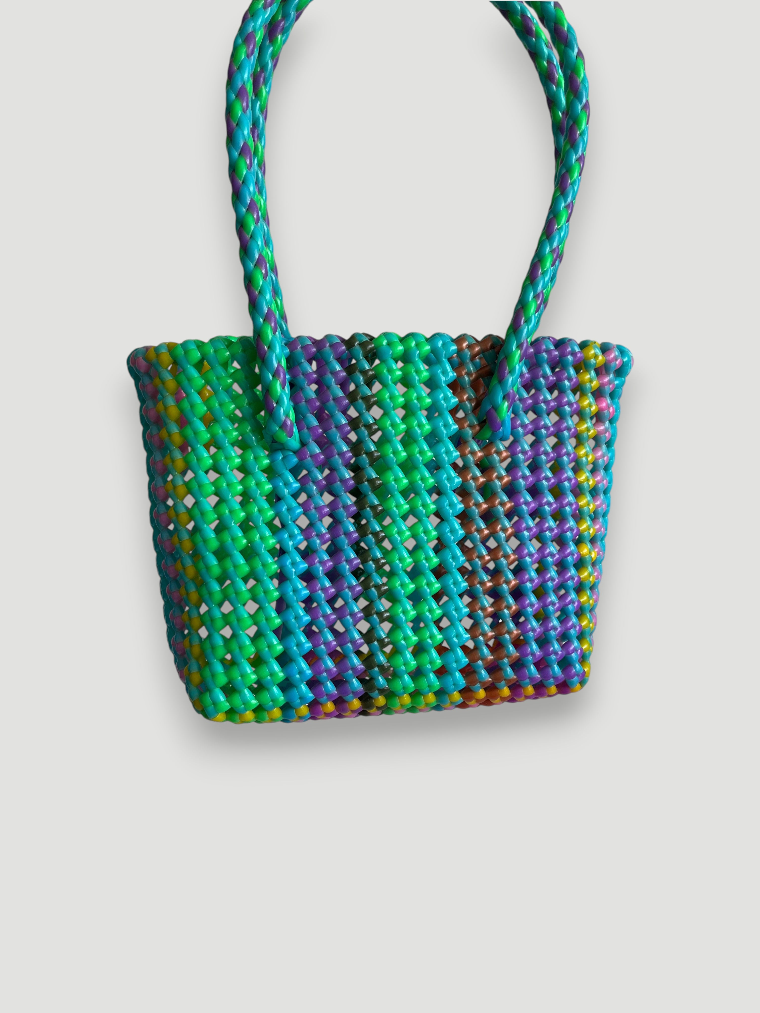 N°100XS - SAC PANIER TRESSÉ MAIN - MINI - multicolors