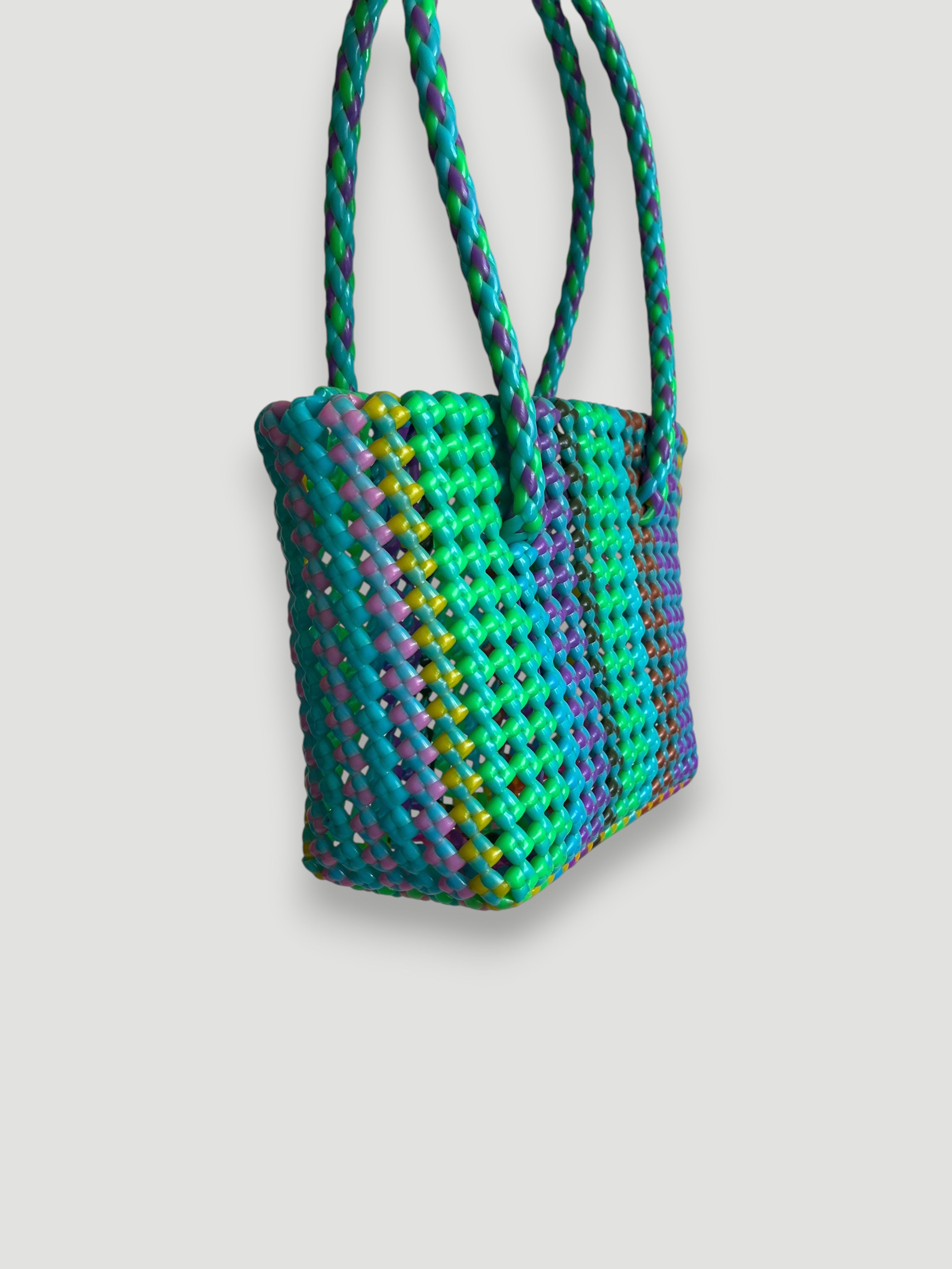 N°100XS - SAC PANIER TRESSÉ MAIN - MINI - multicolors