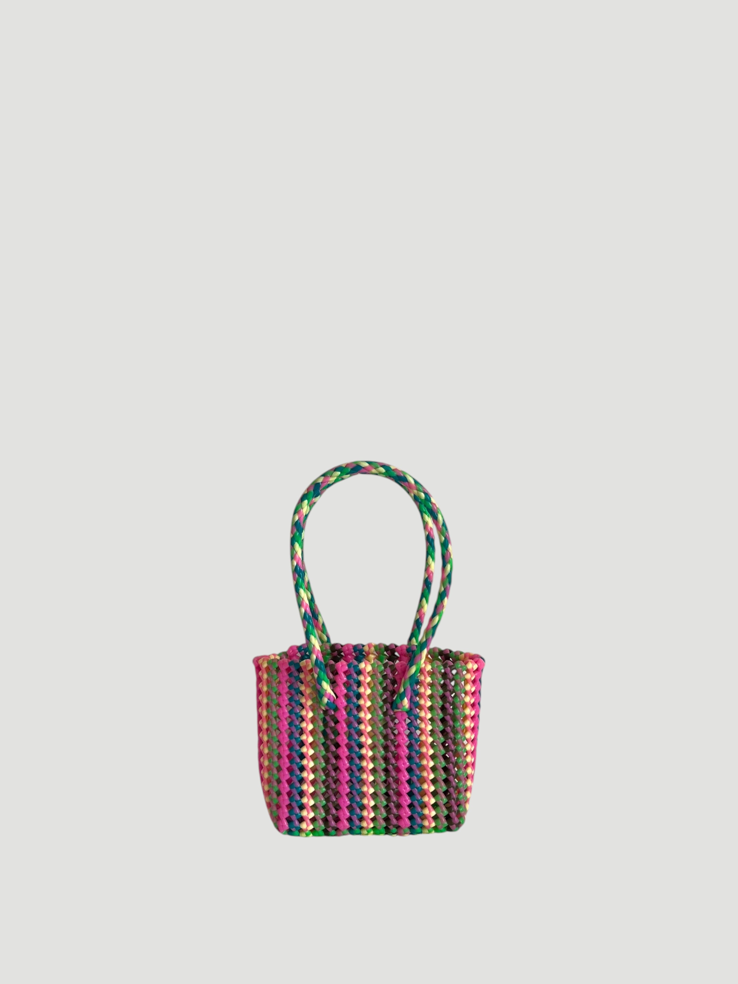 N°100XS - SAC PANIER TRESSÉ MAIN - MINI - multicolors
