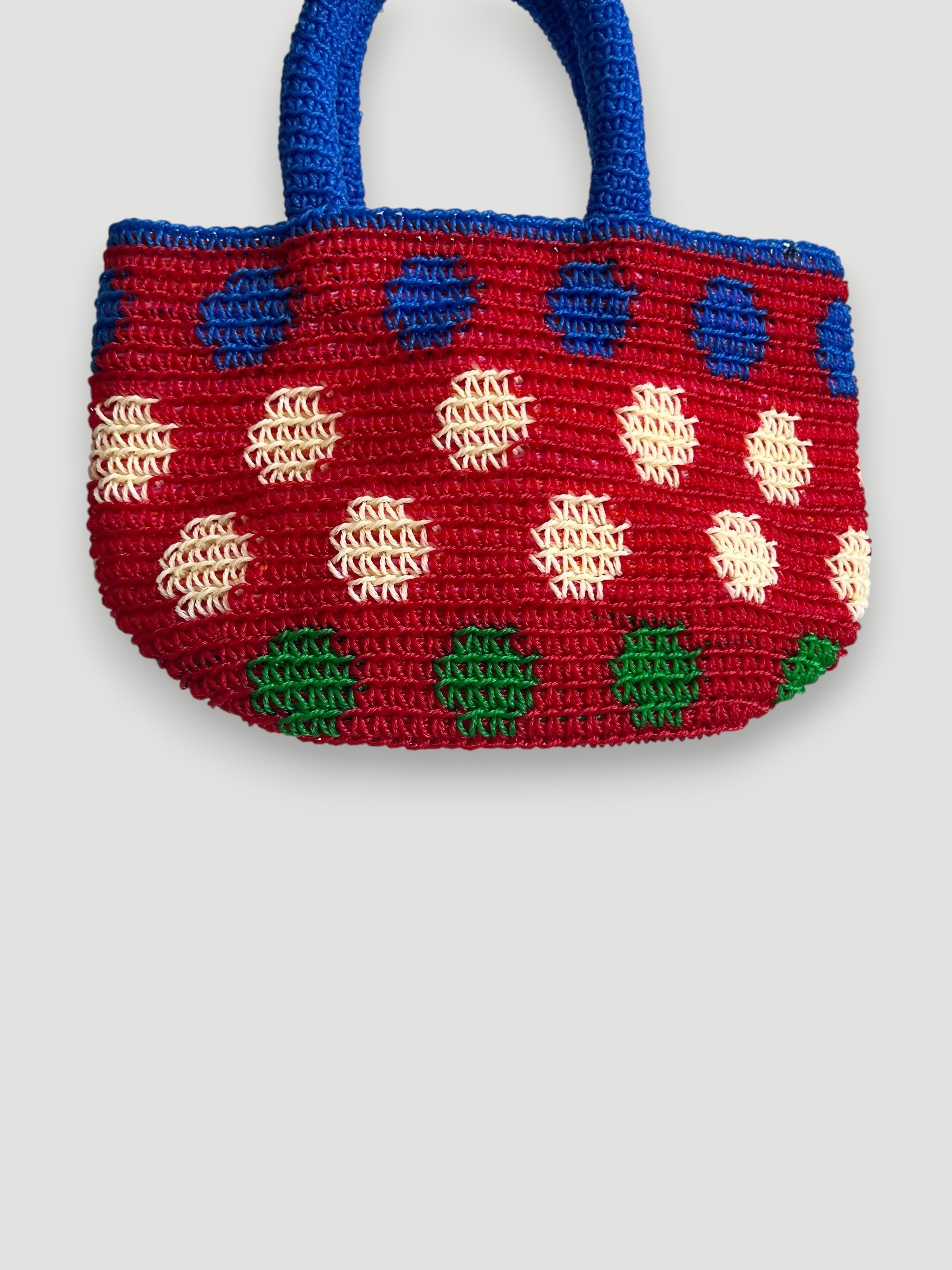 N°31SC - SAC PANIER CROCHET POIS XS - MINI - rouge