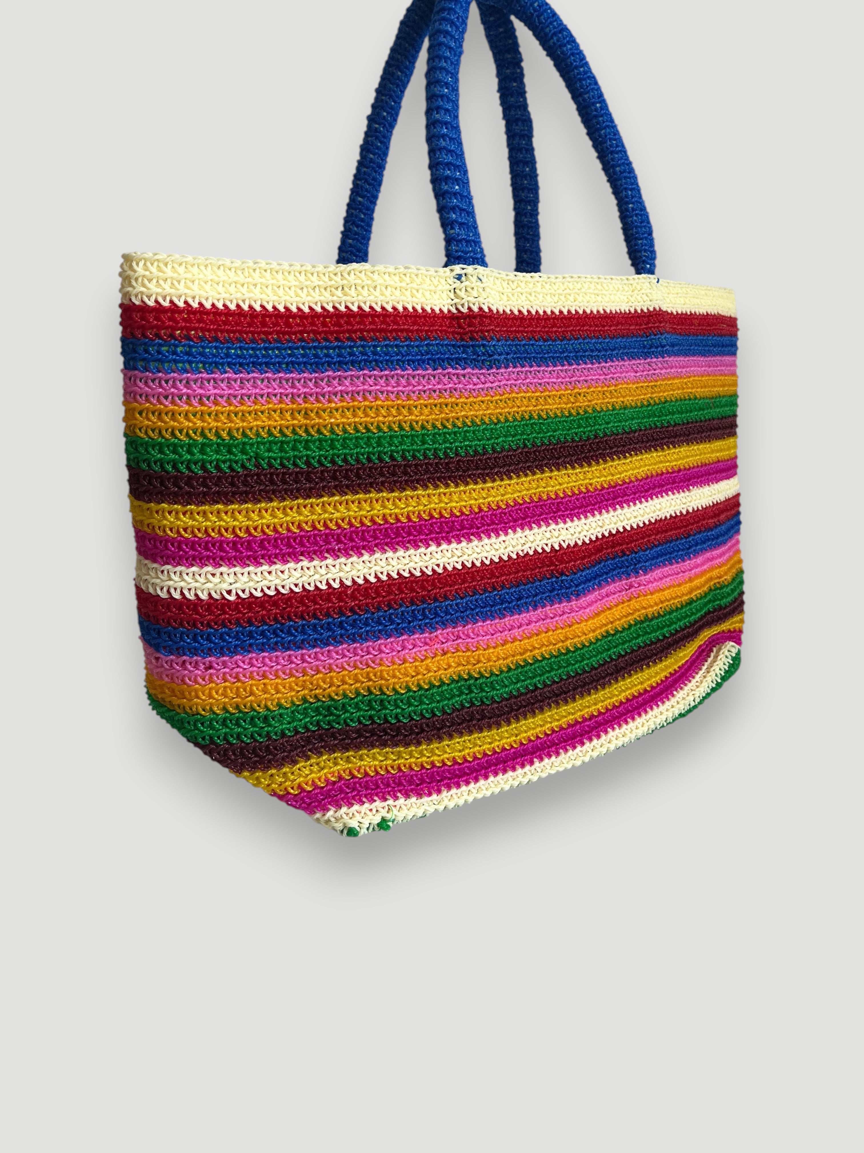 N°33SC - SAC PANIER CROCHET STRI L - GRAND - multicolors