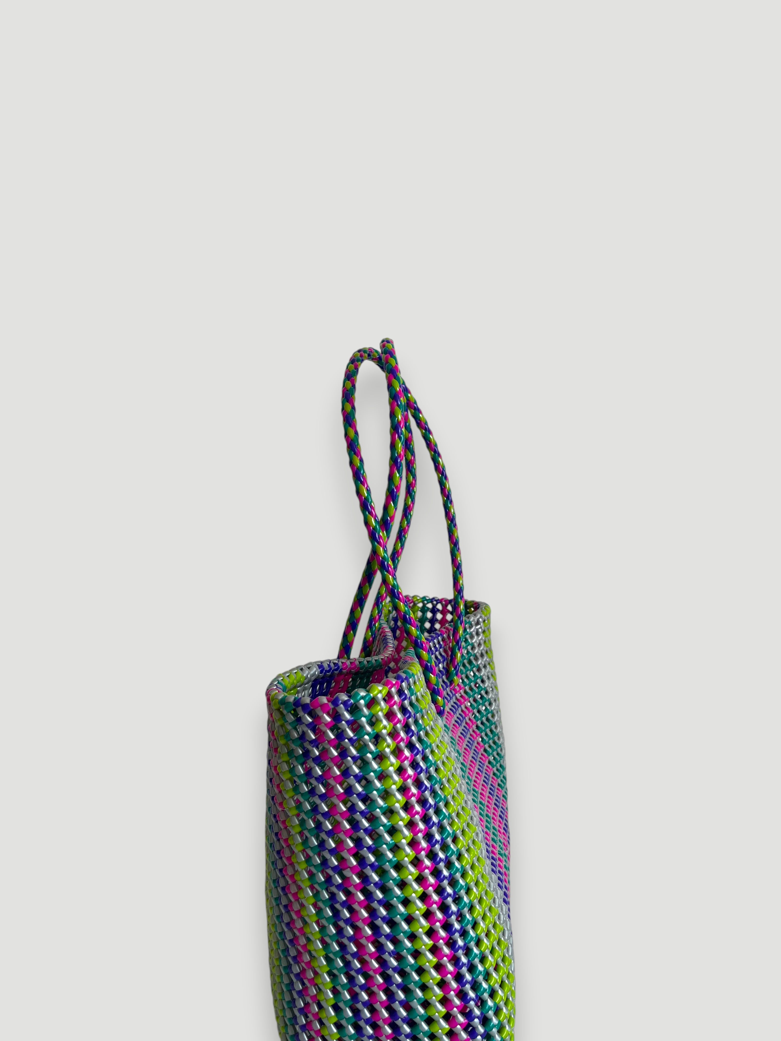N°416L - SAC PANIER TRESSÉ MAIN - GRAND - multicolors