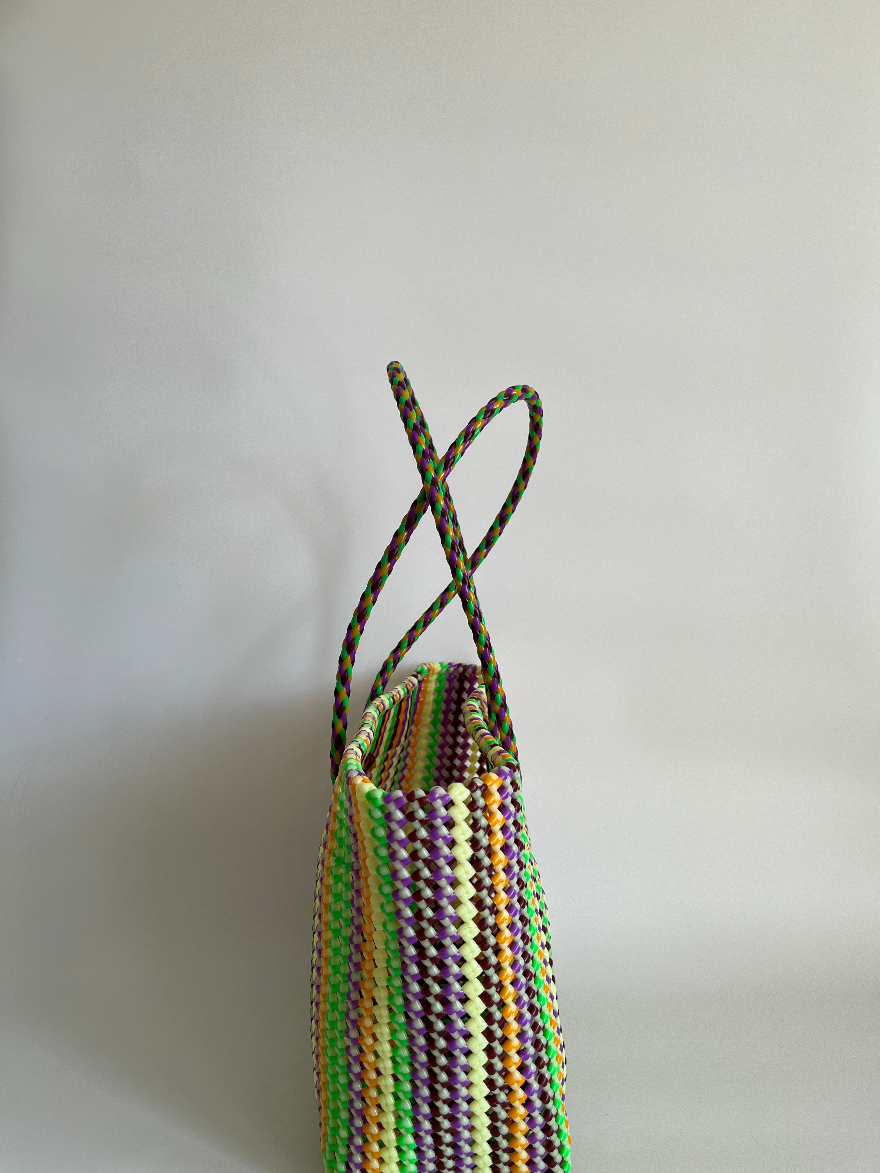 N°422L - SAC PANIER TRESSÉ MAIN - GRAND - multicolors