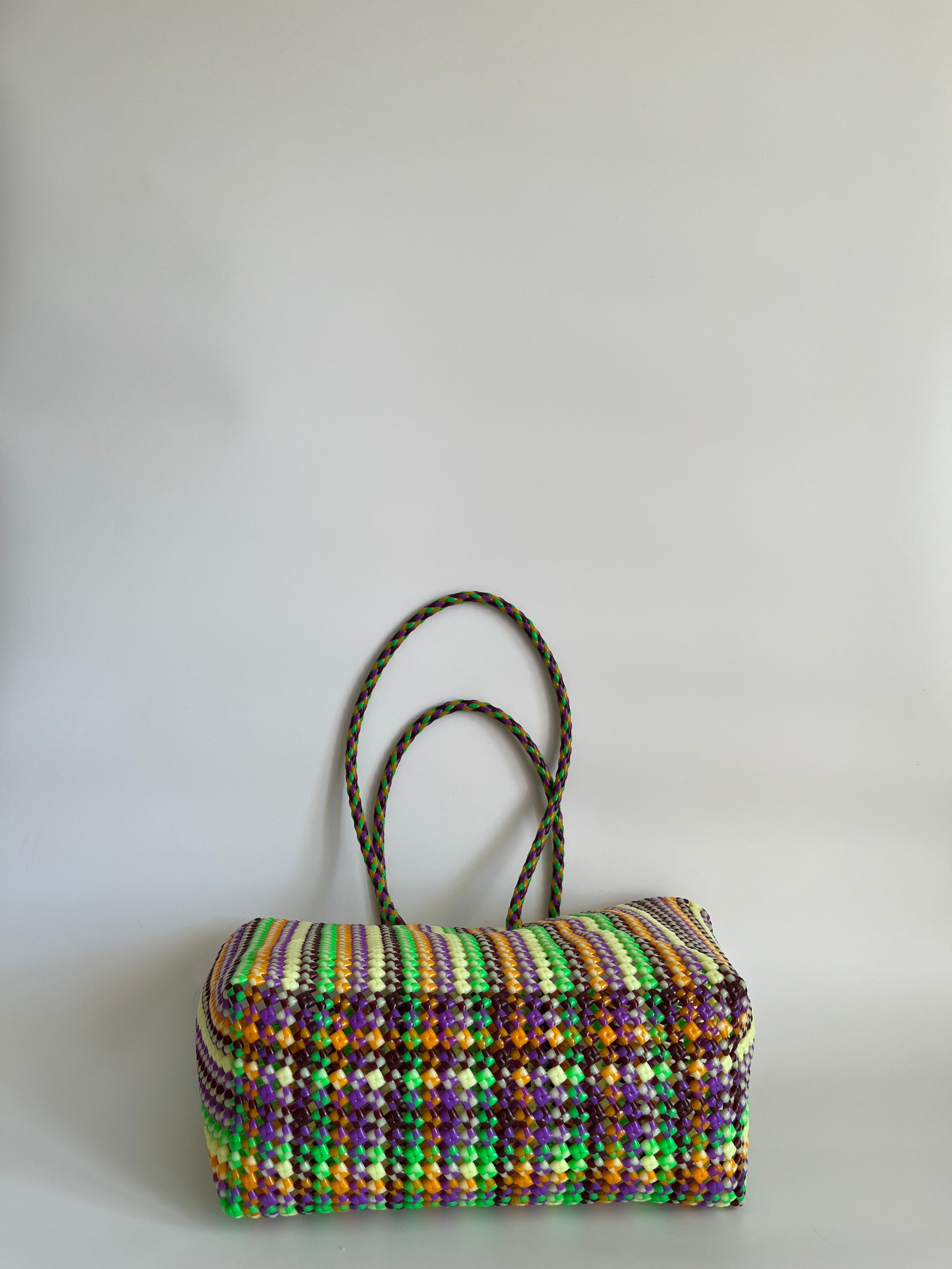 N°422L - SAC PANIER TRESSÉ MAIN - GRAND - multicolors