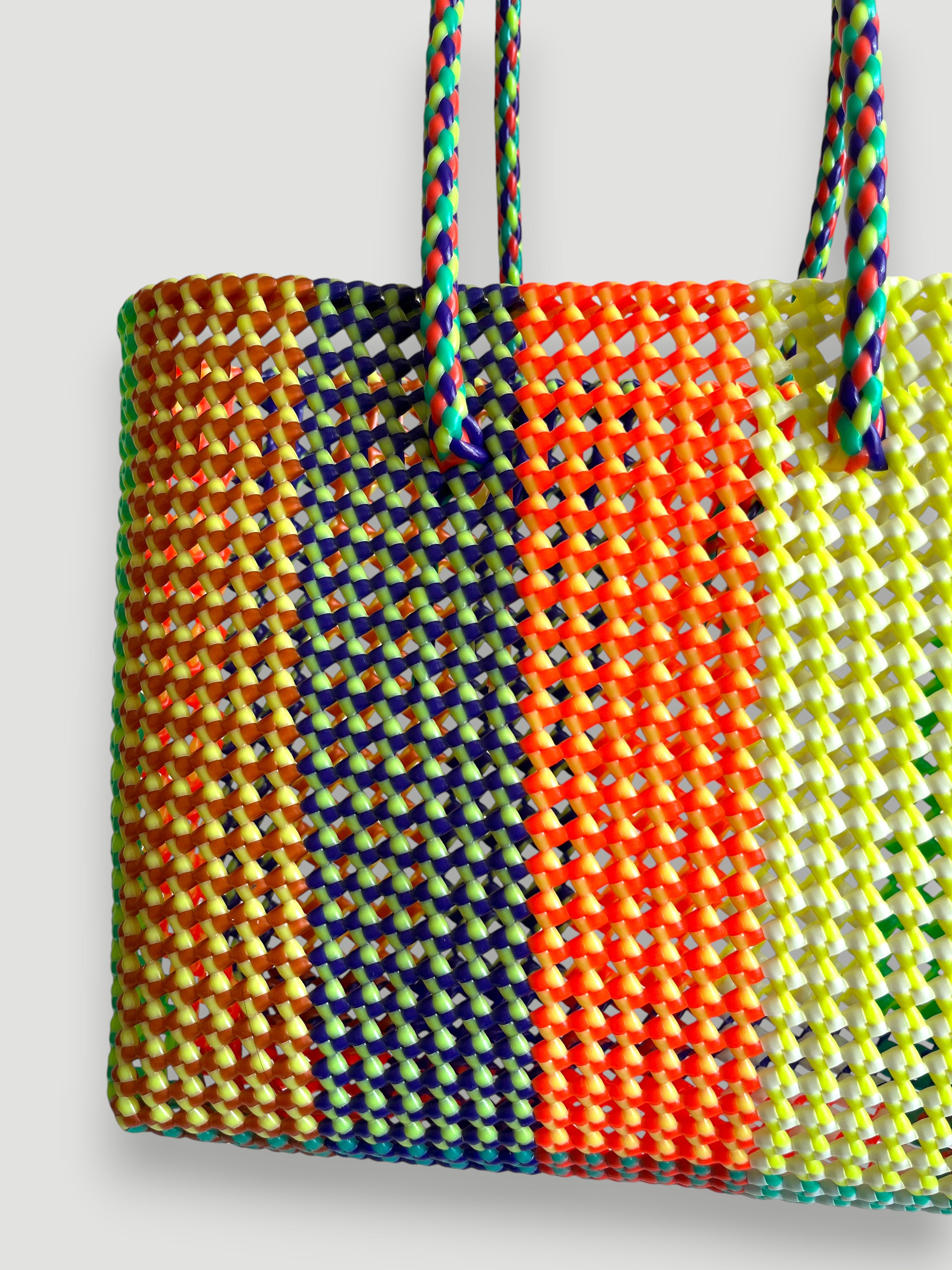 N°432L - SAC PANIER TRESSÉ MAIN - GRAND - multicolors