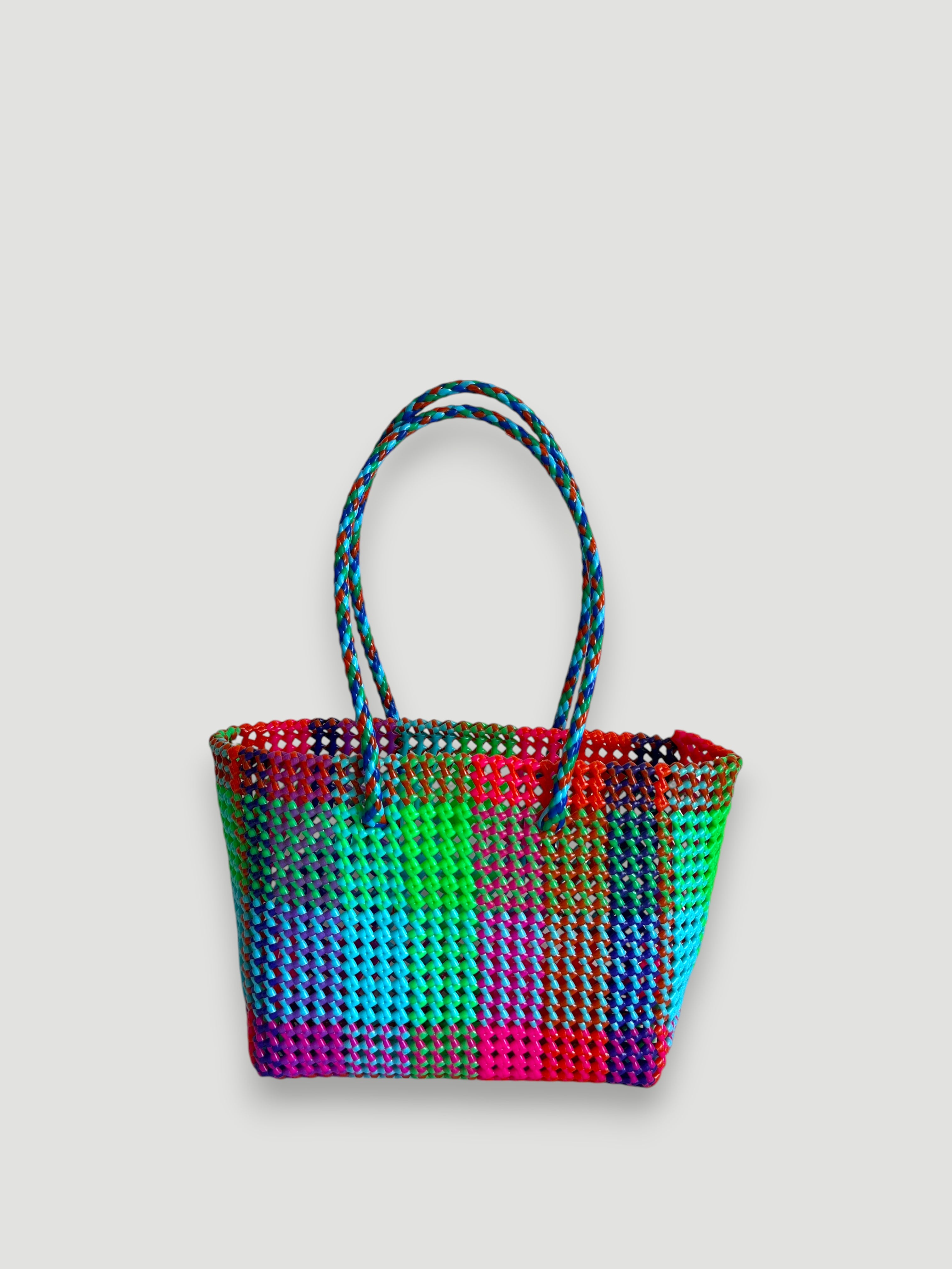 N°437M - SAC PANIER TRESSÉ MAIN - MOYEN - multicolors