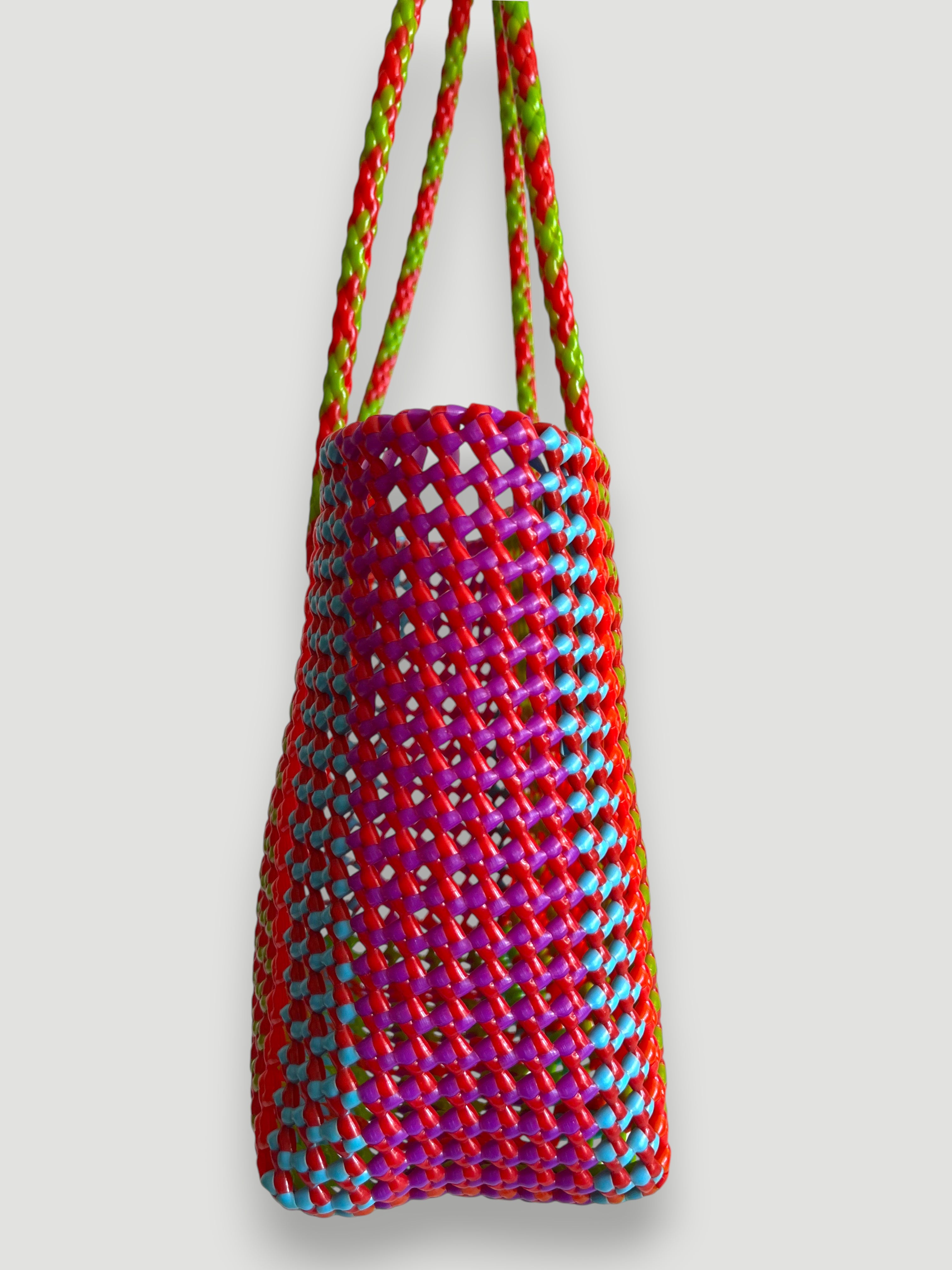 N°438M - SAC PANIER TRESSÉ MAIN - MOYEN - multicolors