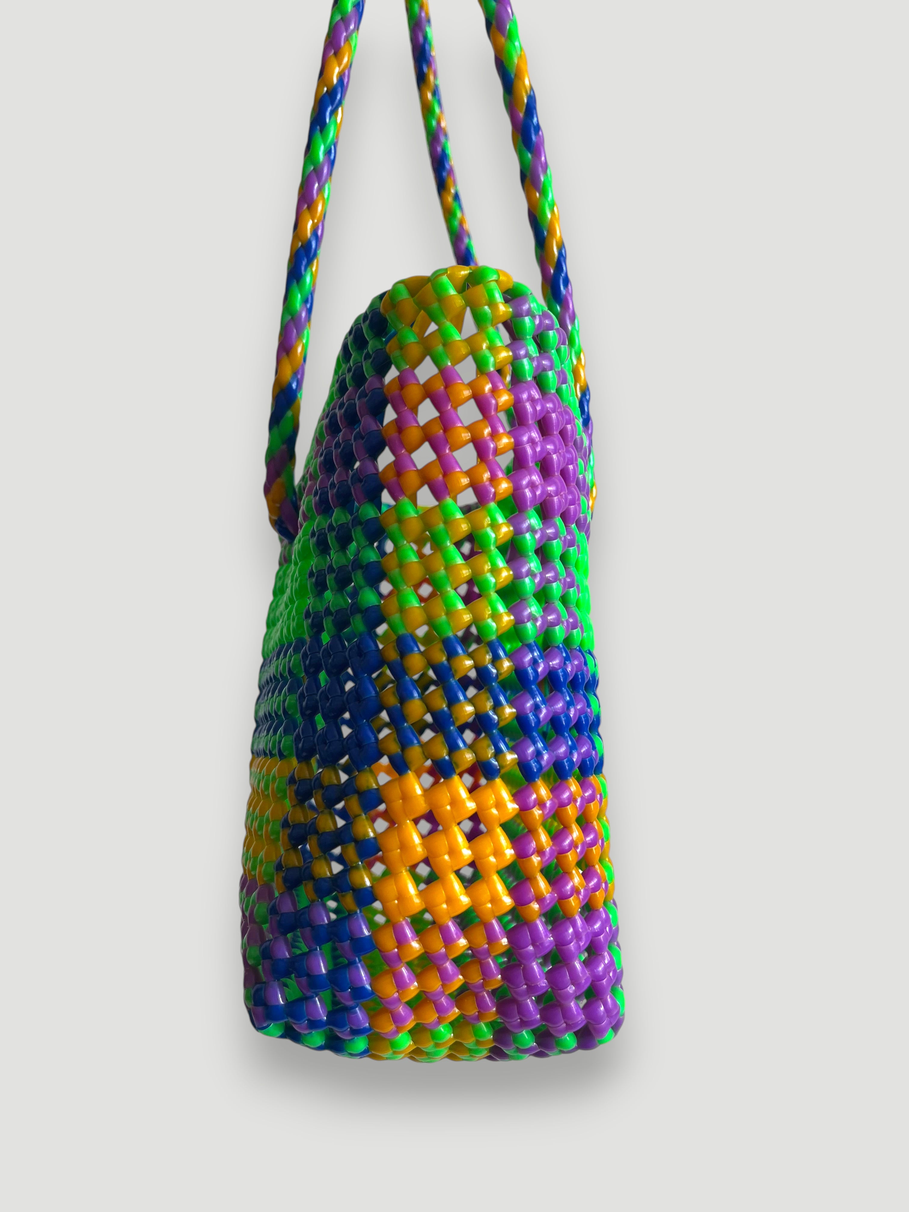 N°449S - SAC PANIER TRESSÉ MAIN - PETIT - multicolors