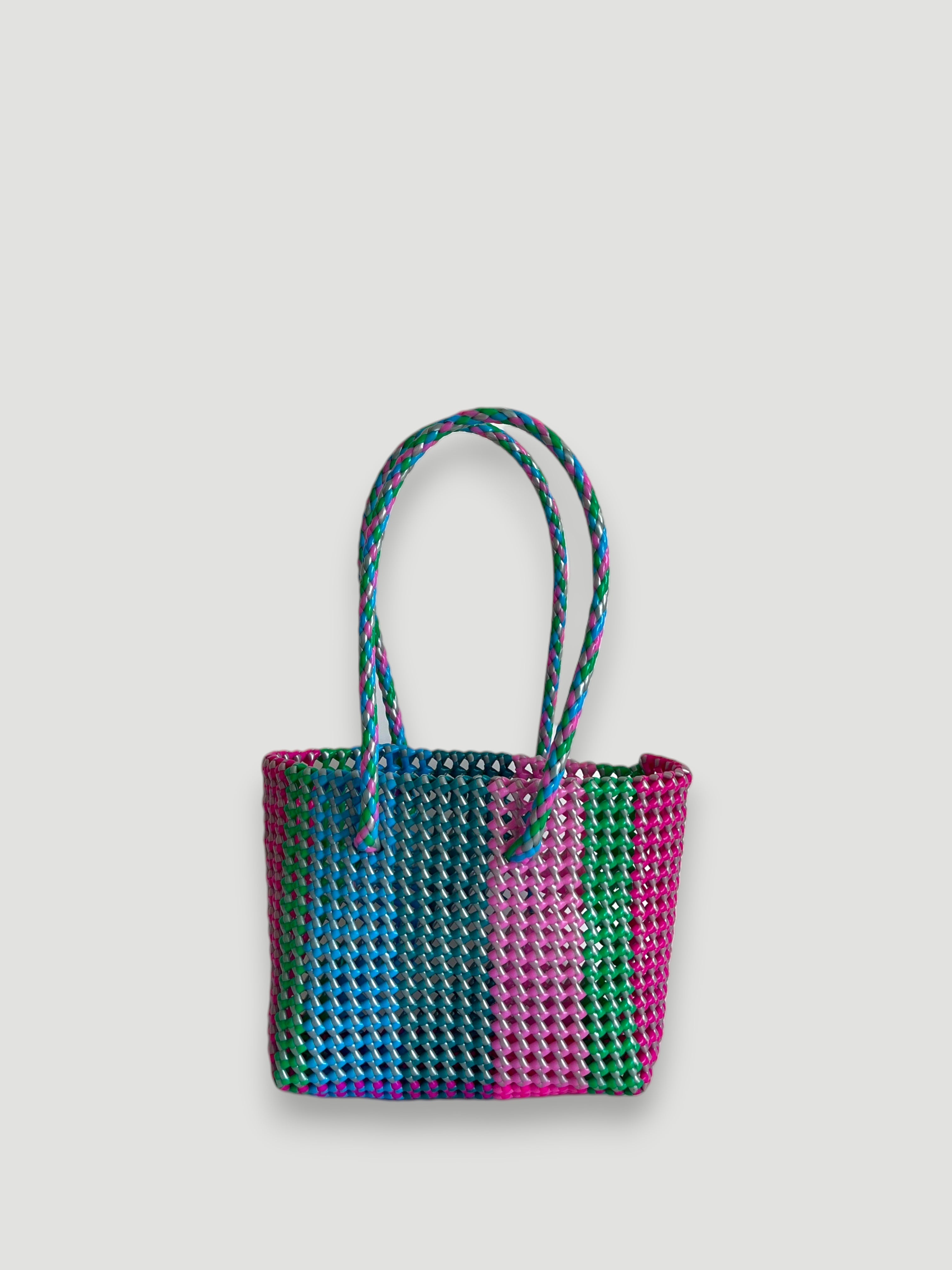 N°452S - SAC PANIER TRESSÉ MAIN - PETIT - multicolors