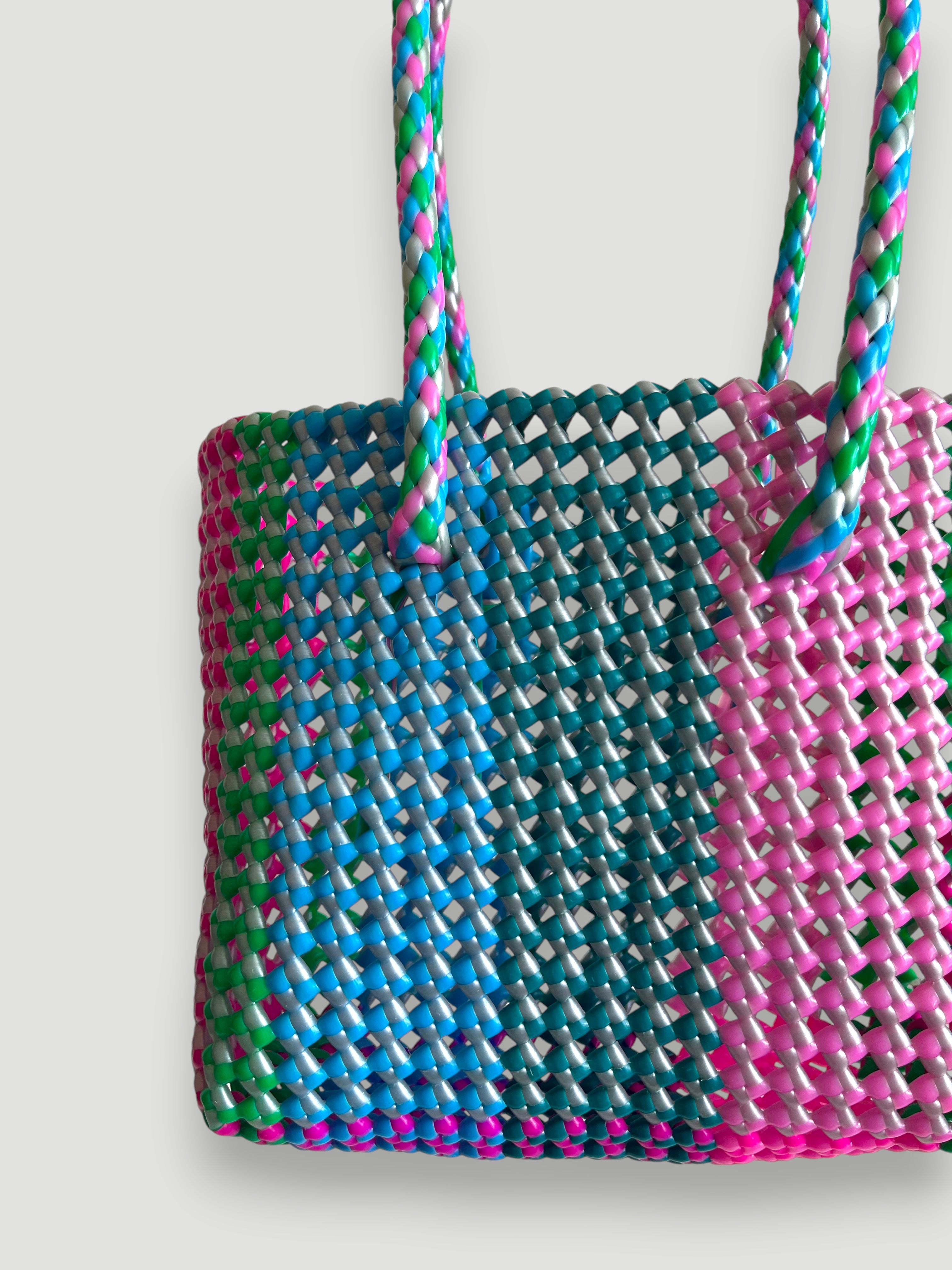 N°452S - SAC PANIER TRESSÉ MAIN - PETIT - multicolors