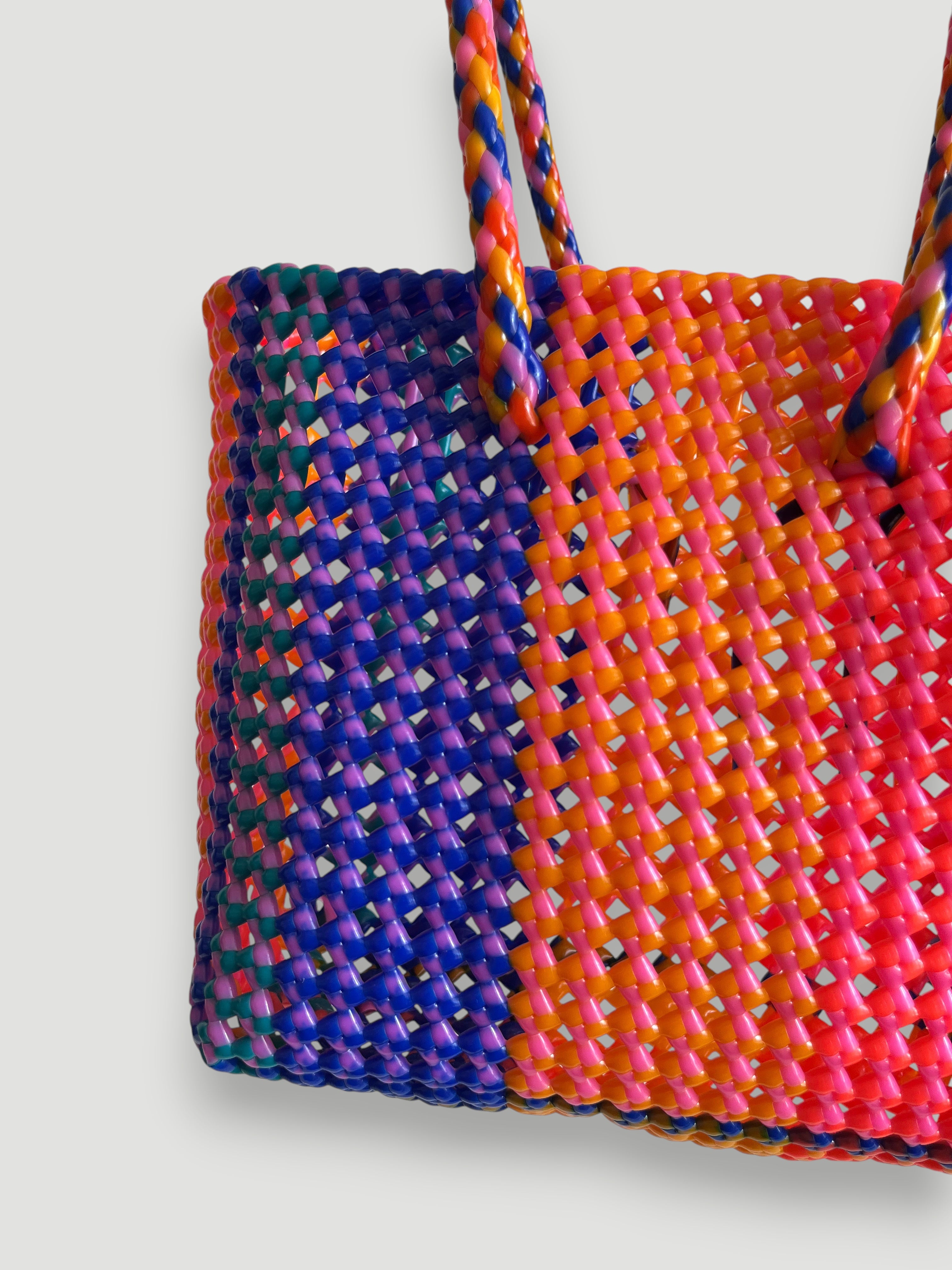 N°455S - SAC PANIER TRESSÉ MAIN - PETIT - multicolors