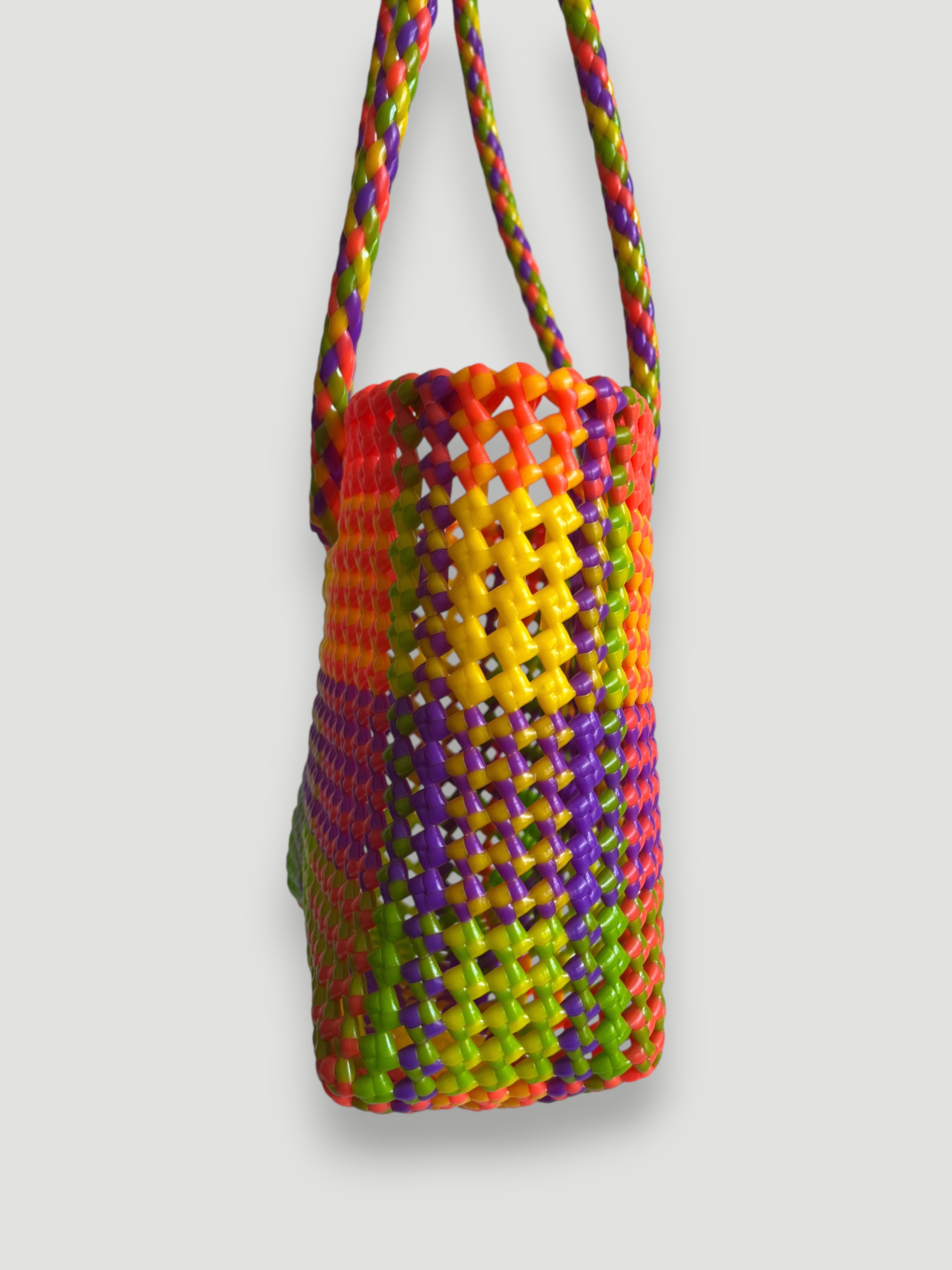 N°460S - SAC PANIER TRESSÉ MAIN - PETIT - multicolors