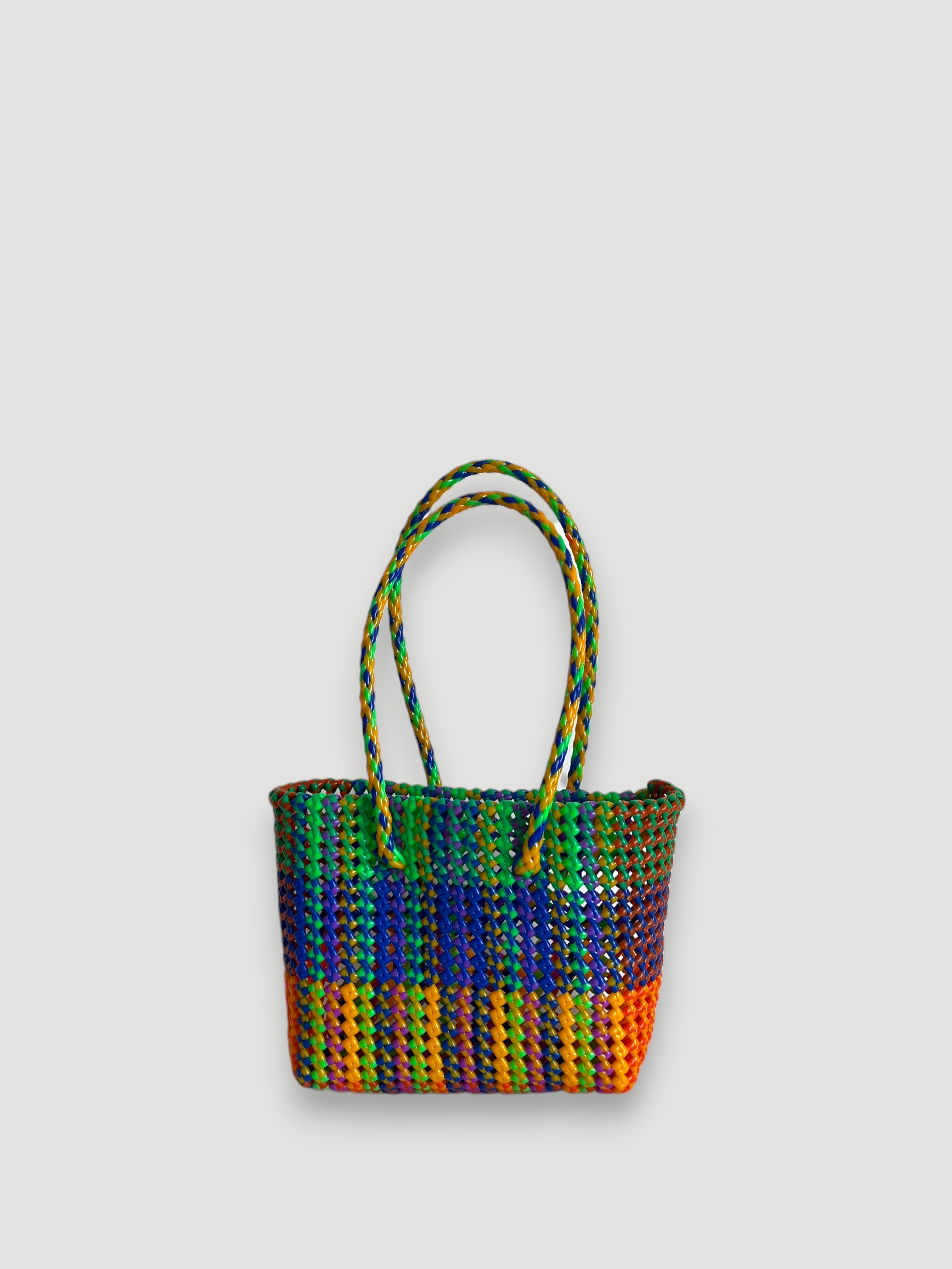 N°461S - SAC PANIER TRESSÉ MAIN - PETIT - multicolors