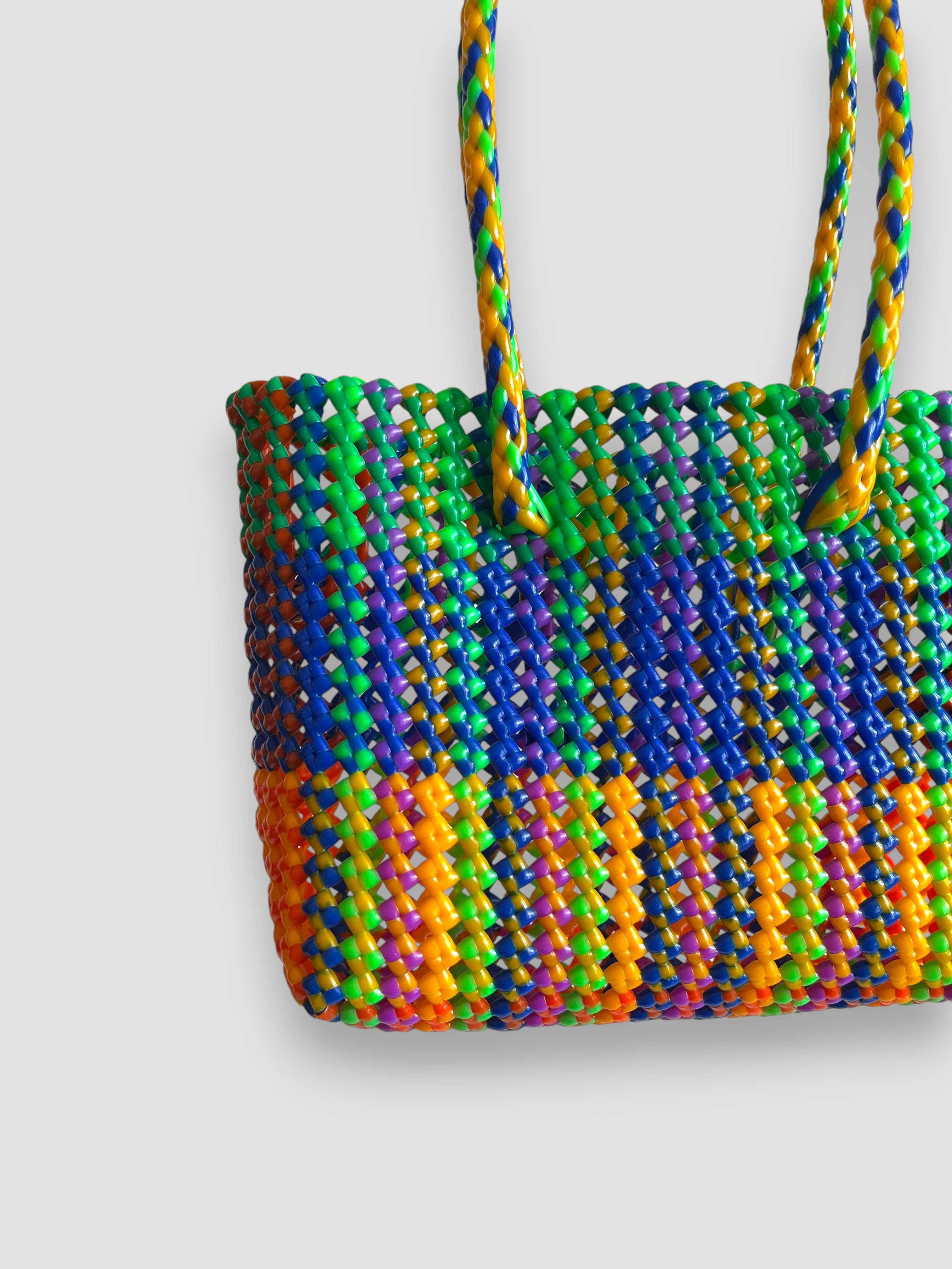 N°461S - SAC PANIER TRESSÉ MAIN - PETIT - multicolors