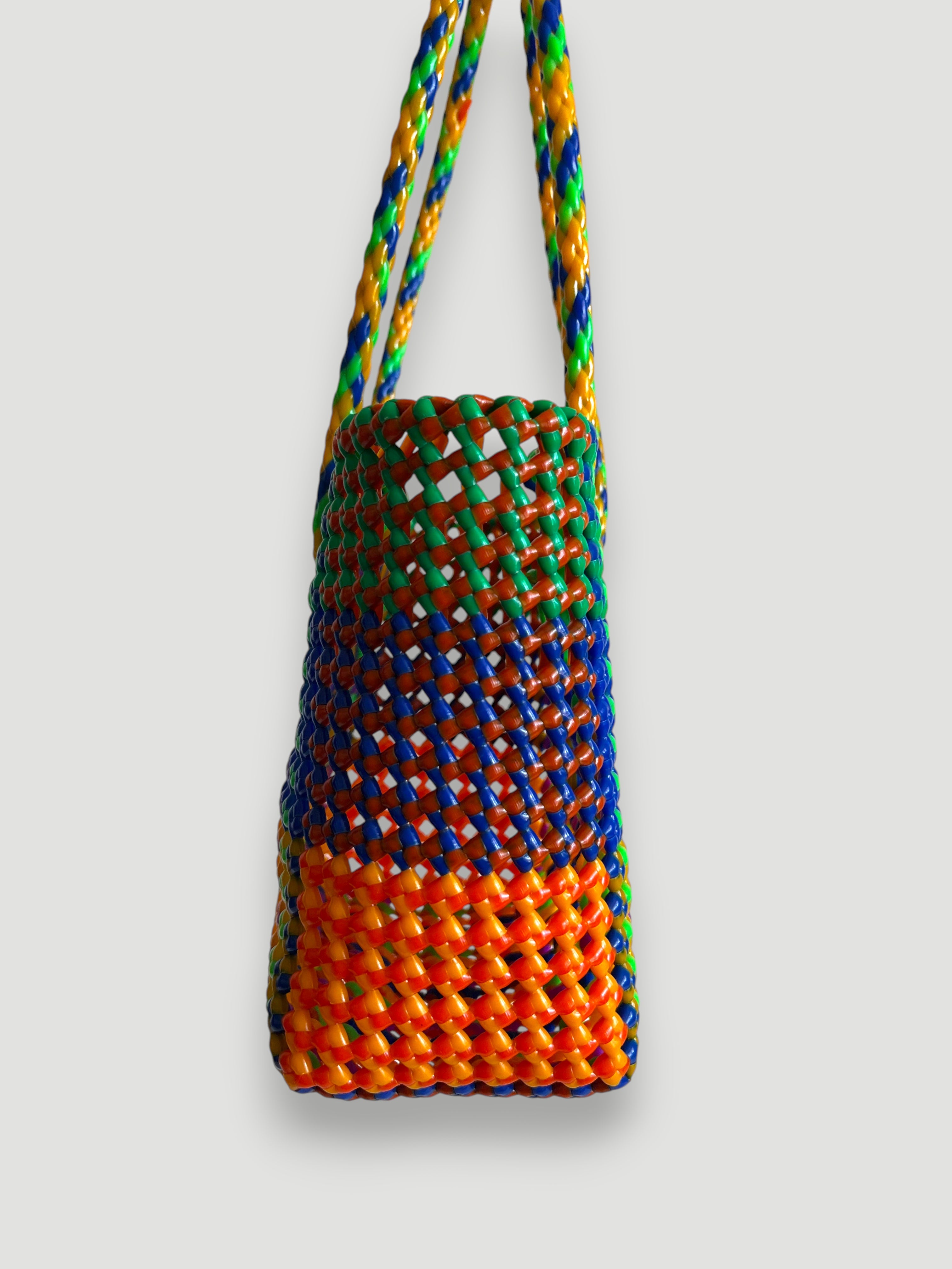 N°461S - SAC PANIER TRESSÉ MAIN - PETIT - multicolors