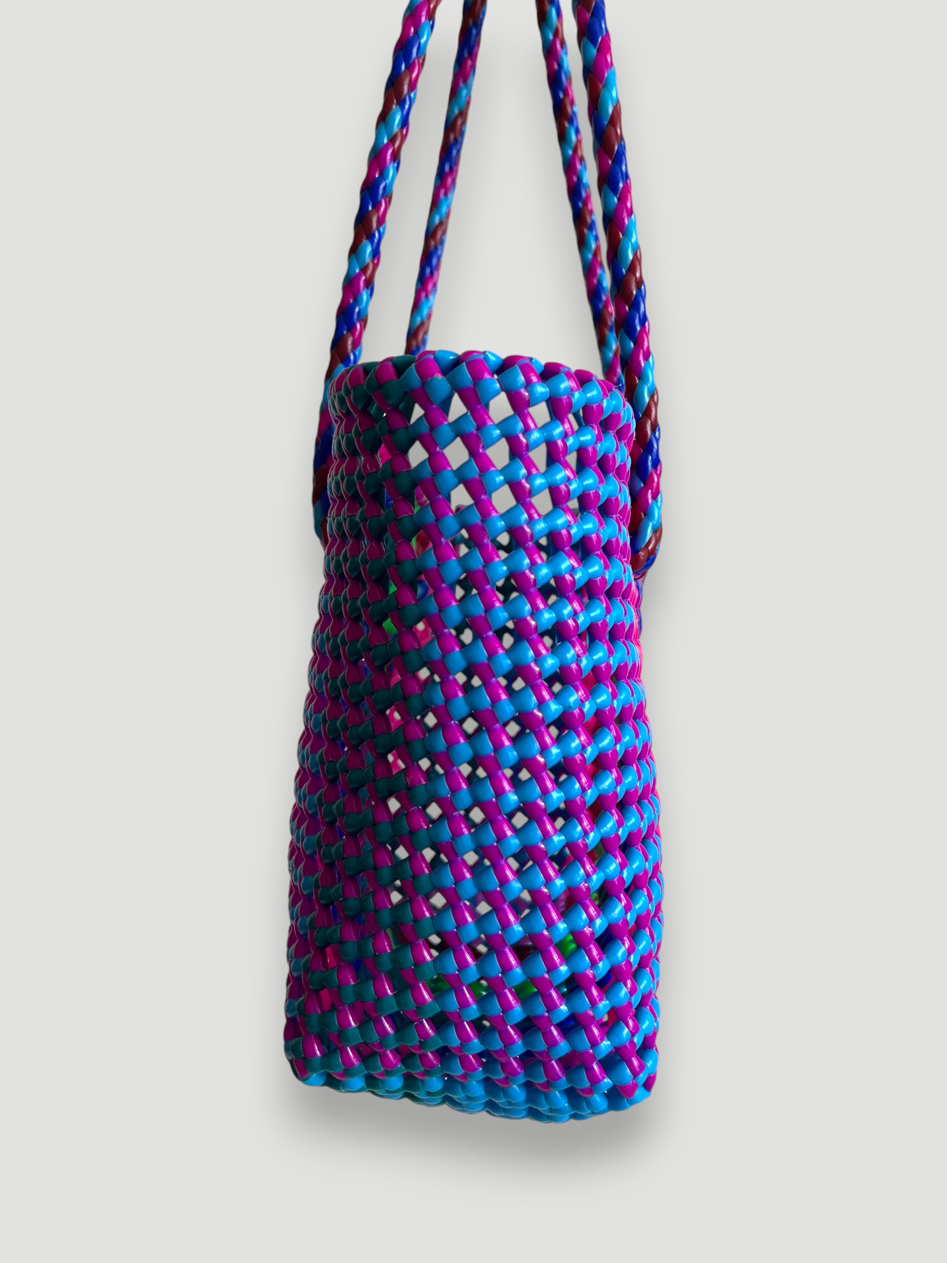 N°466S - SAC PANIER TRESSÉ MAIN - PETIT - multicolors