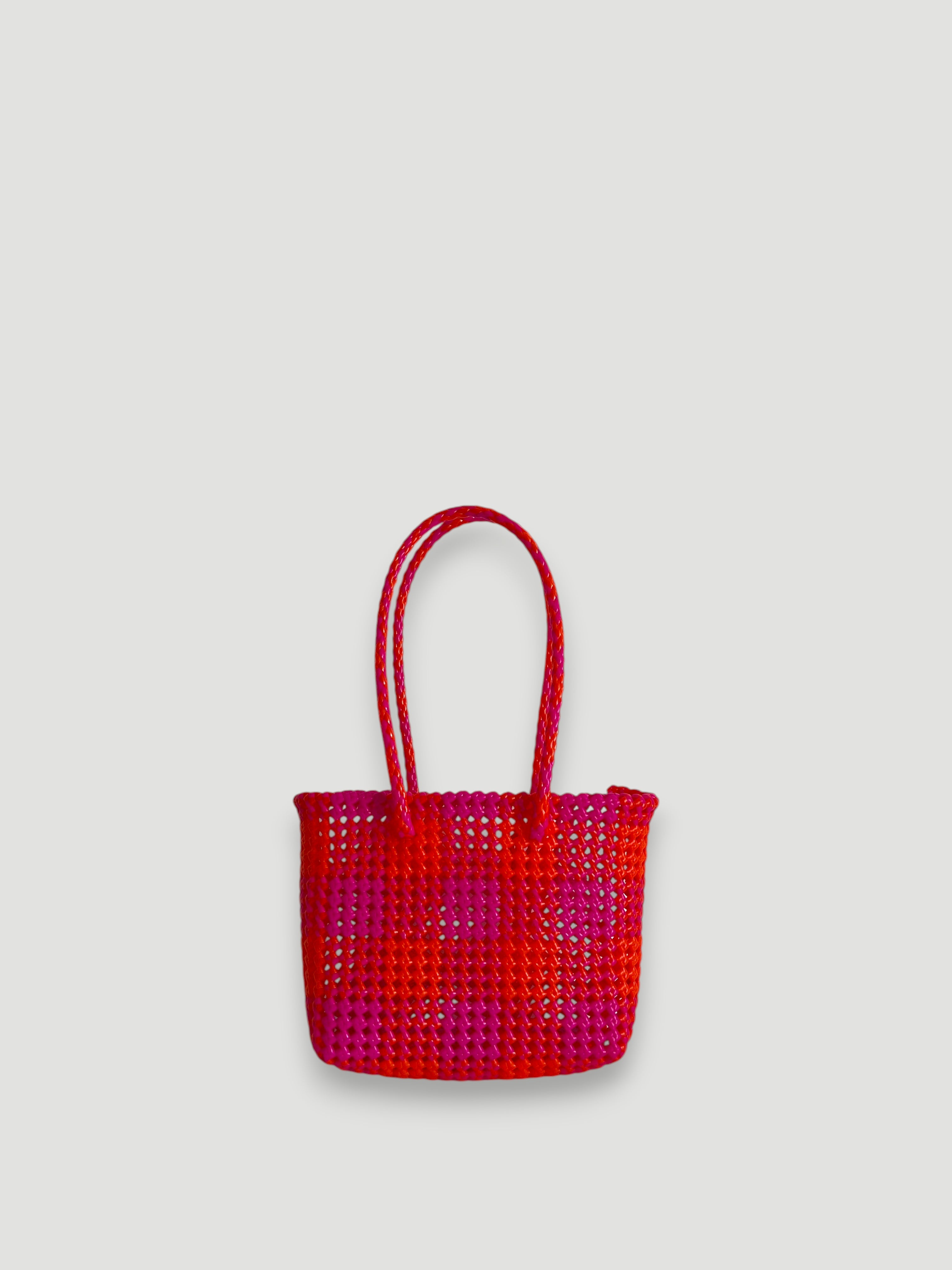 N°97S bis - SAC PANIER IMPARFAIT - PETIT - rose foncé & orange