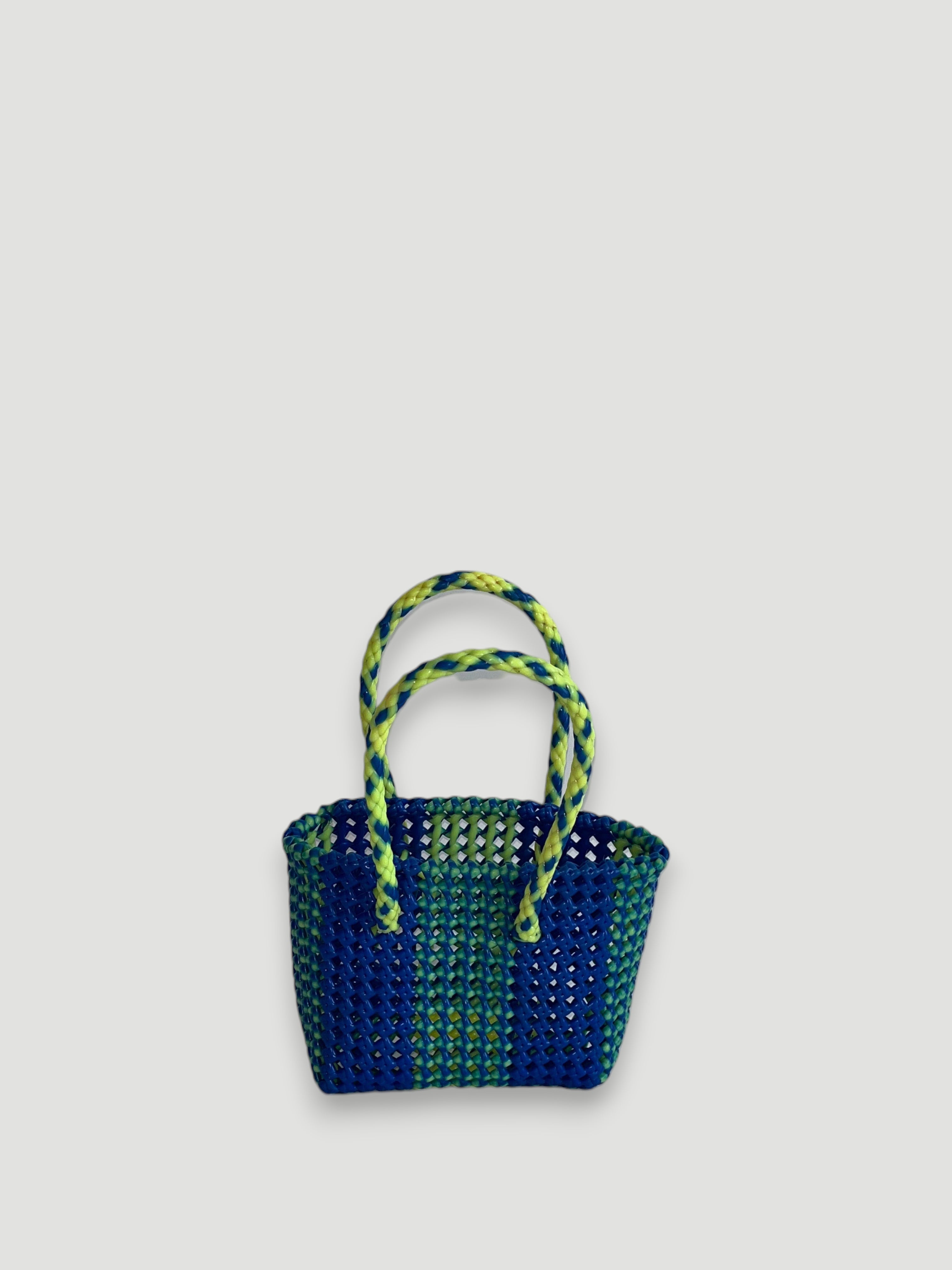N°121XS - SAC PANIER IMPARFAIT - MINI - jaune fluo & bleu foncé