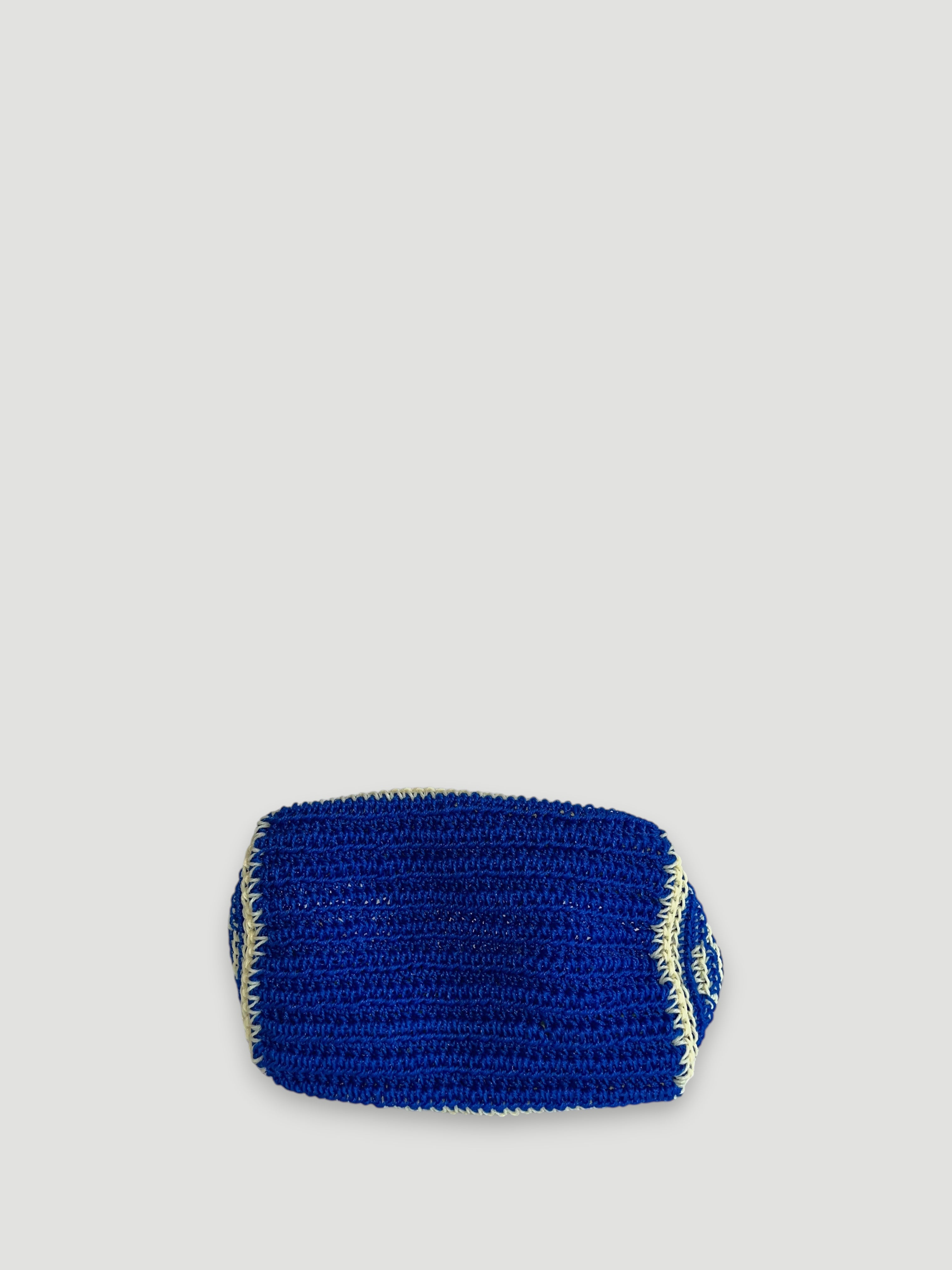 No. 19SC - CROCHET BASKET BAG - Mini - Dark Blue &amp; Ecru