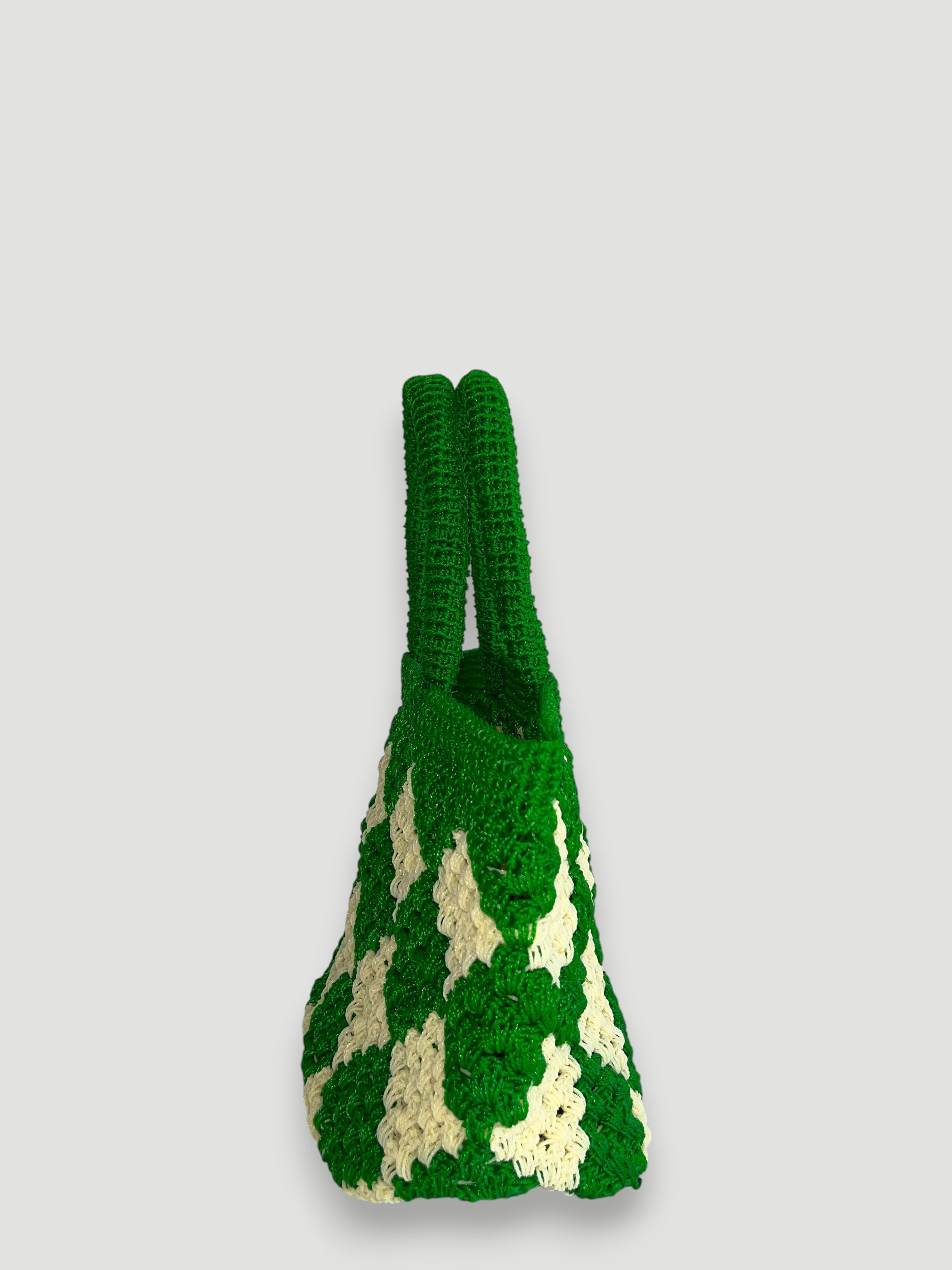 No. 5SC - CROCHET BASKET BAG - Small - Green &amp; Ecru