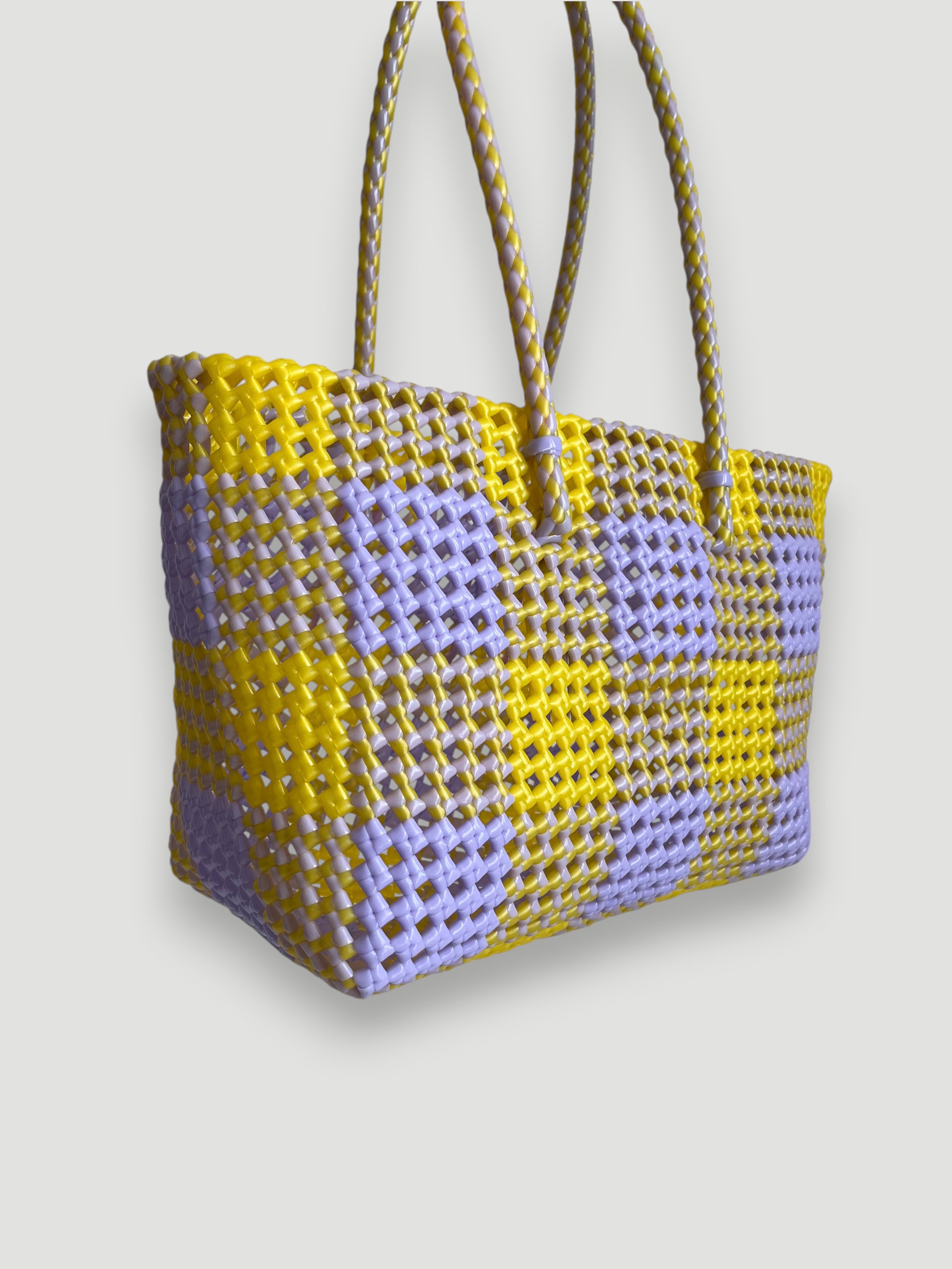 N°549M - SAC PANIER TRESSÉ MAIN - MOYEN - lavande & jaune irisé