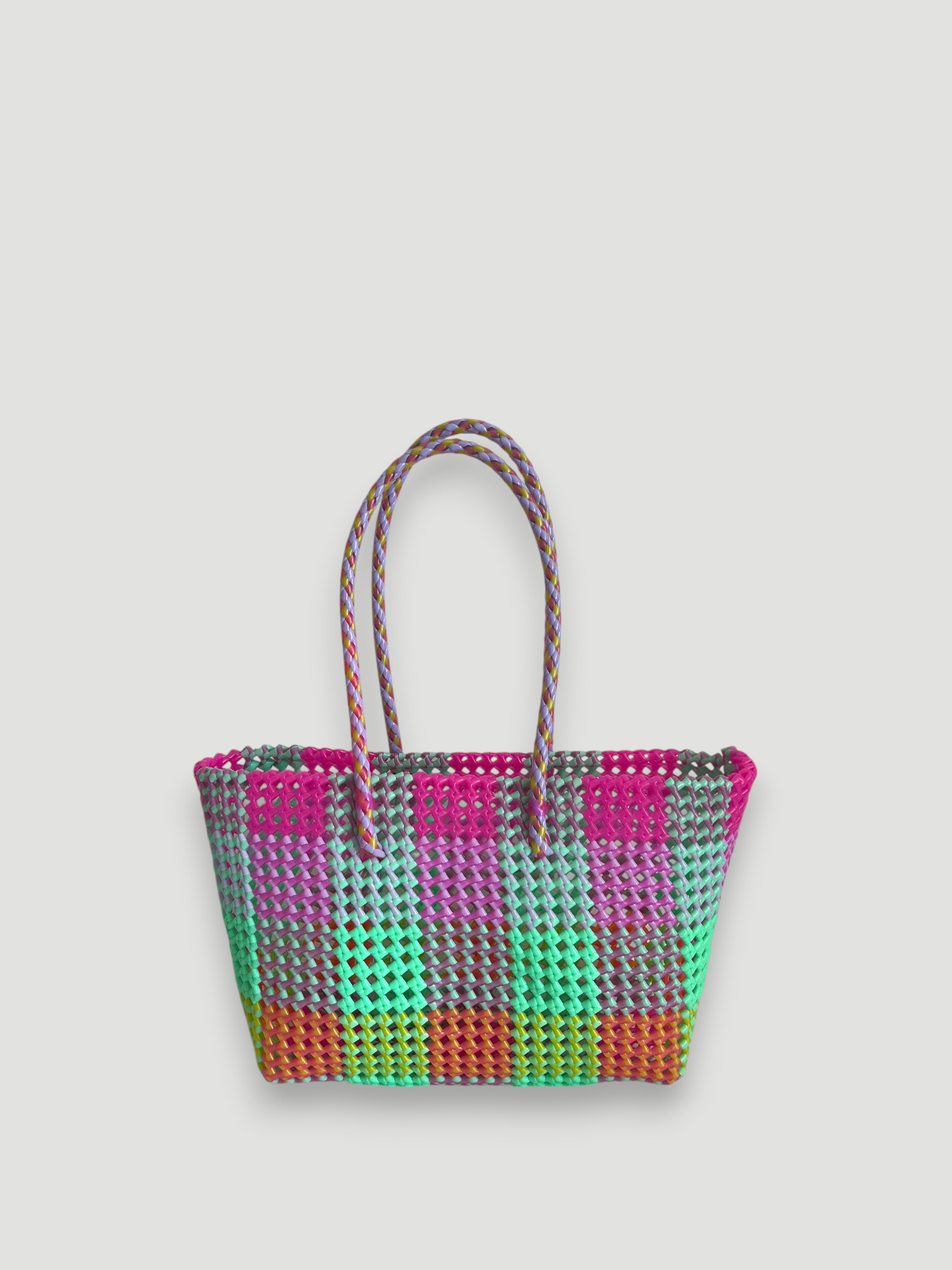 N°100M - SAC PANIER TRESSÉ MAIN - MOYEN - multicolors