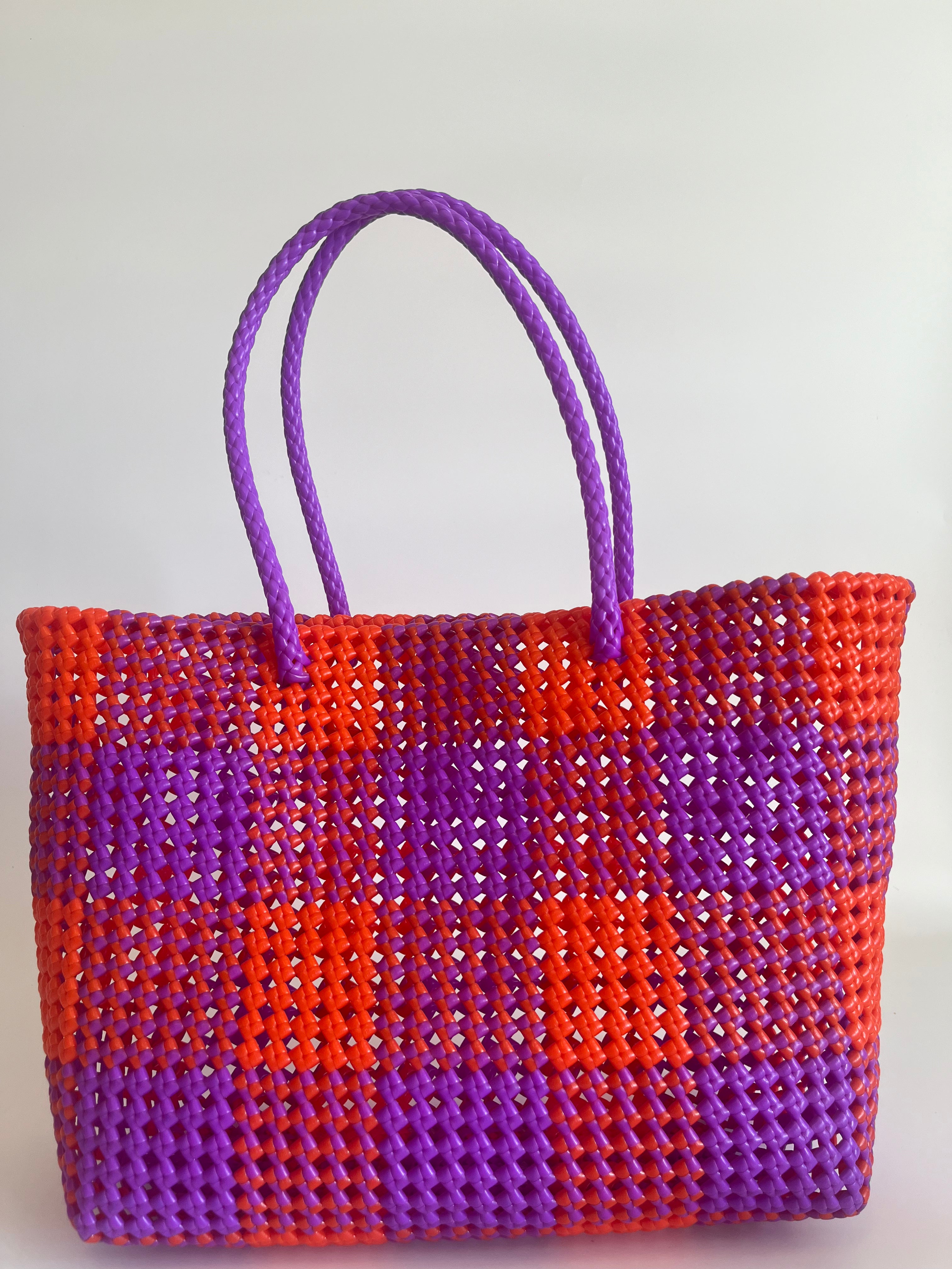 N°89L - SAC PANIER TRESSÉ MAIN - GRAND - violet & orange