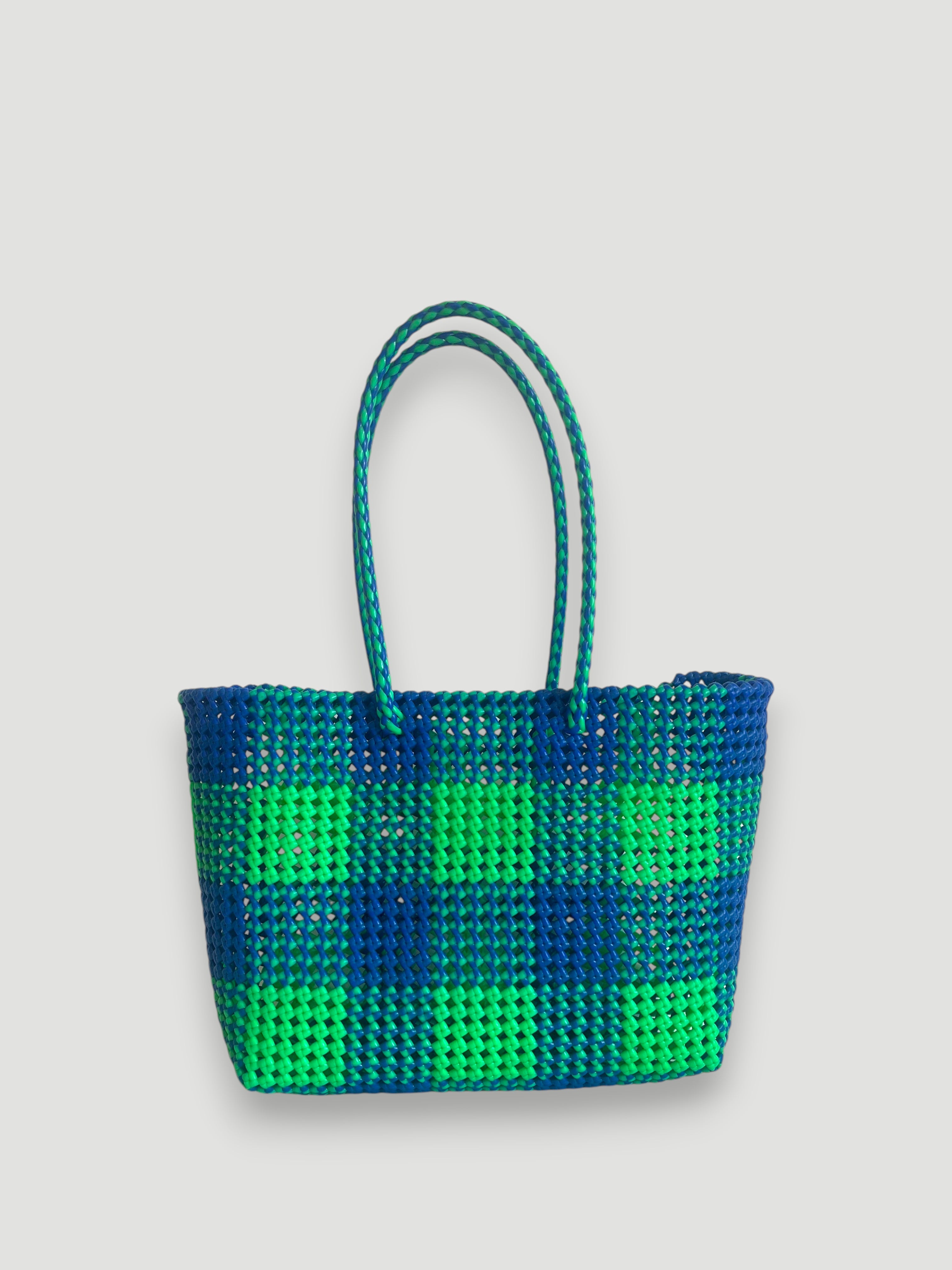 N°49L - SAC PANIER IMPARFAIT - GRAND - vert fluo & bleu foncé