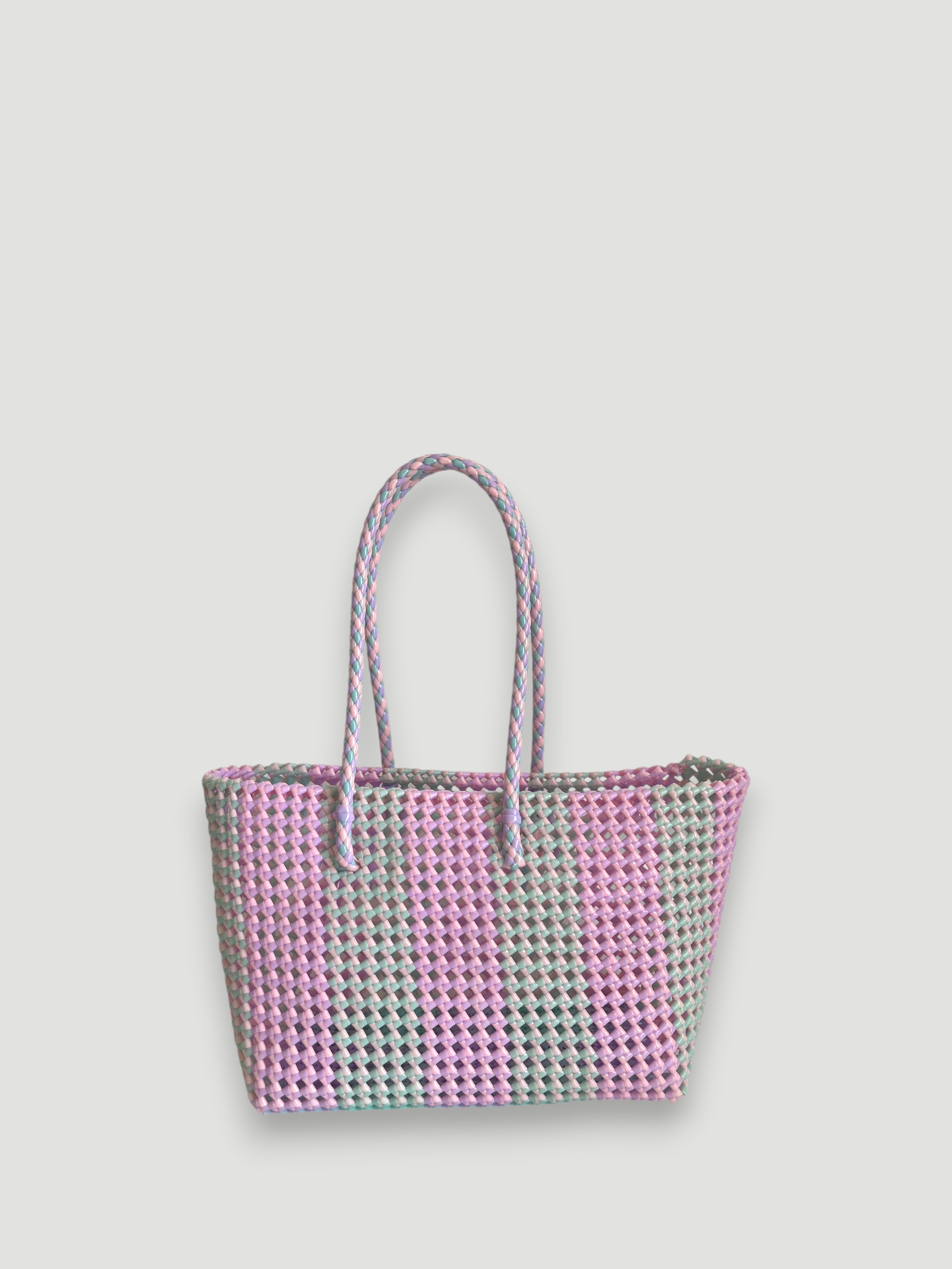 N°100M - SAC PANIER TRESSÉ MAIN - MOYEN - multicolors