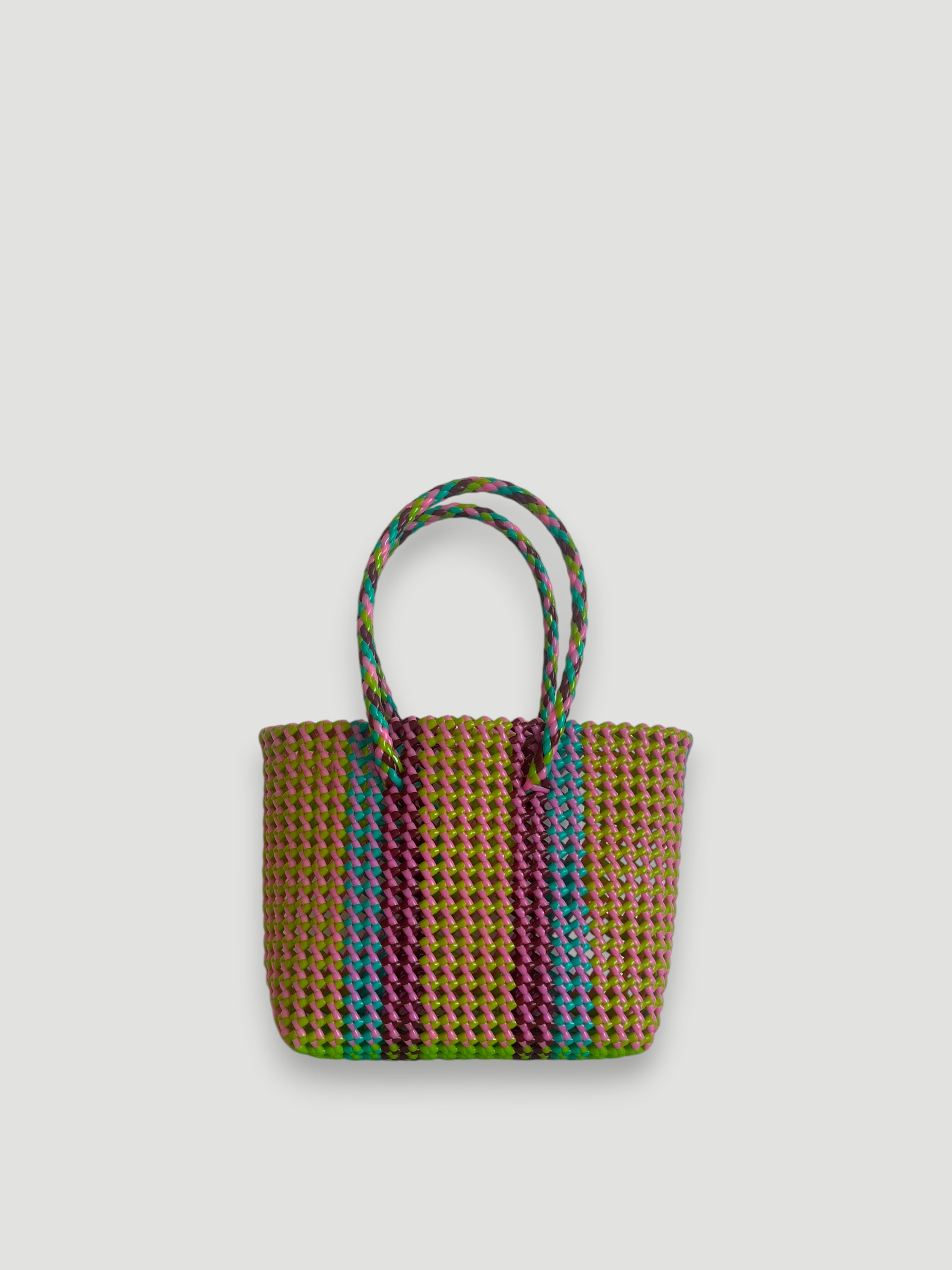 N°241S - SAC PANIER TRESSÉ MAIN - PETIT - multicolors
