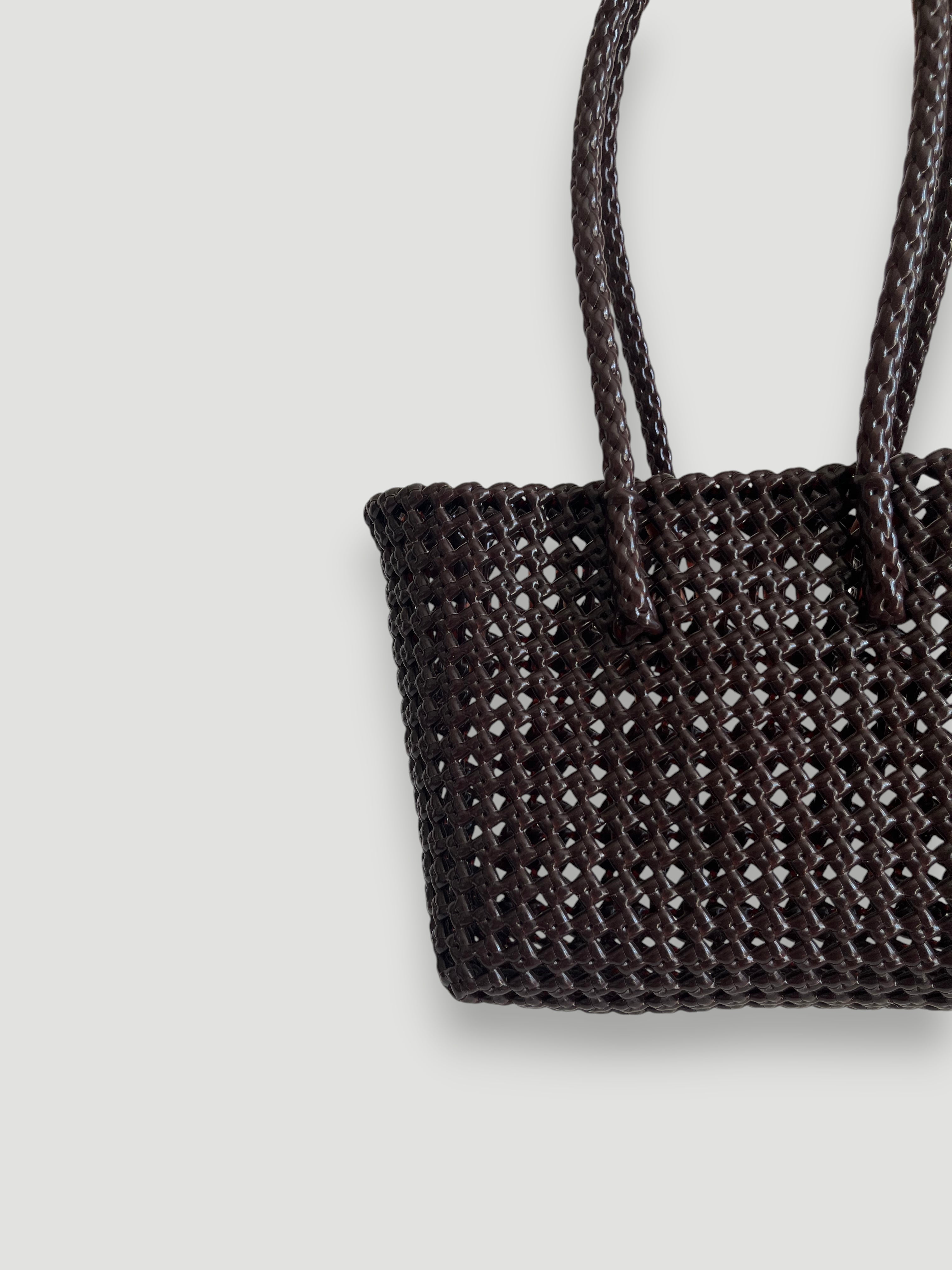 No. 266S - Hand-braided basket bag - small - brown