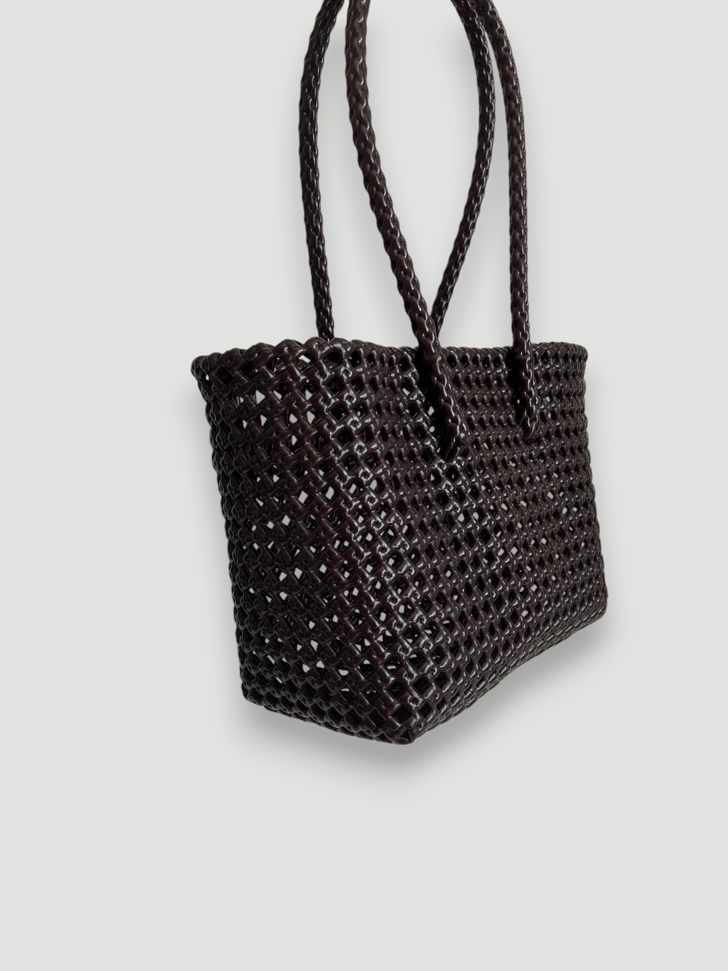 No. 266S - Hand-braided basket bag - small - brown