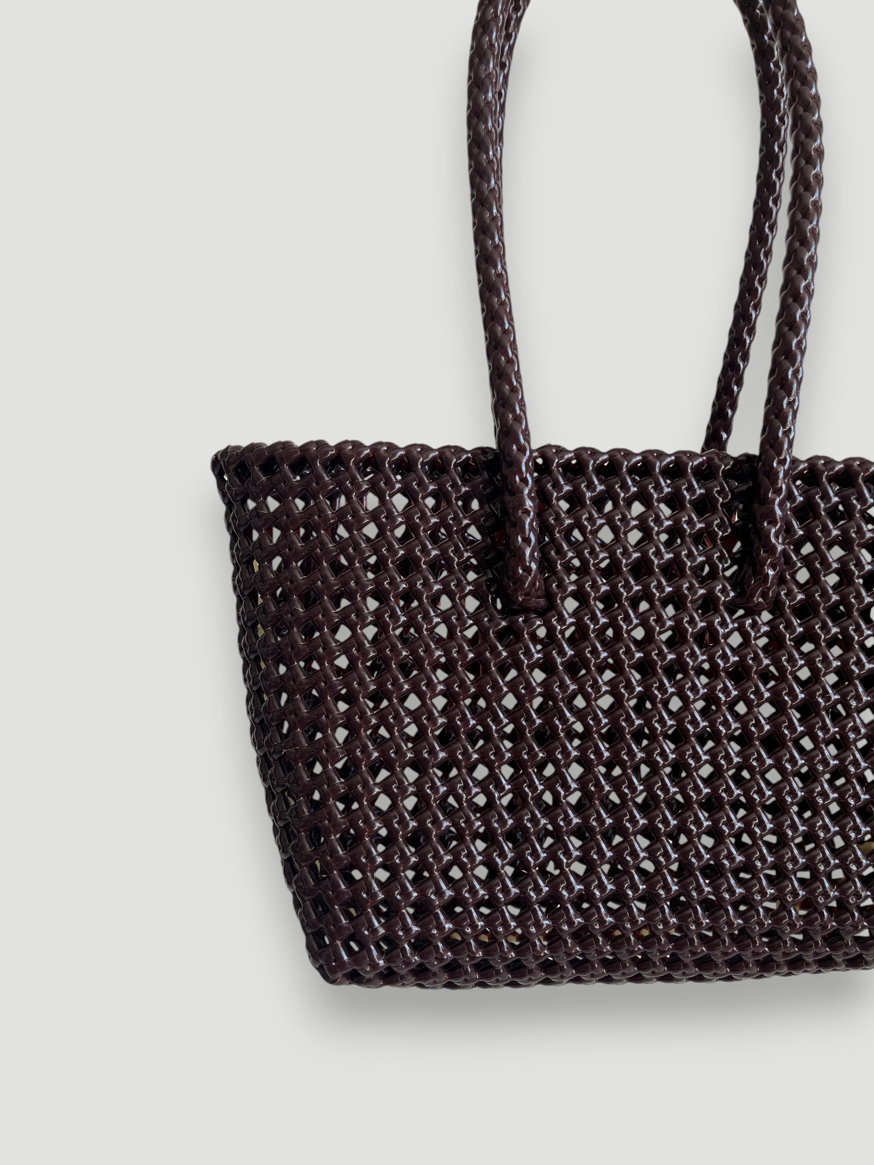 N°266S bis - SAC PANIER TRESSÉ MAIN - PETIT - marron & crème