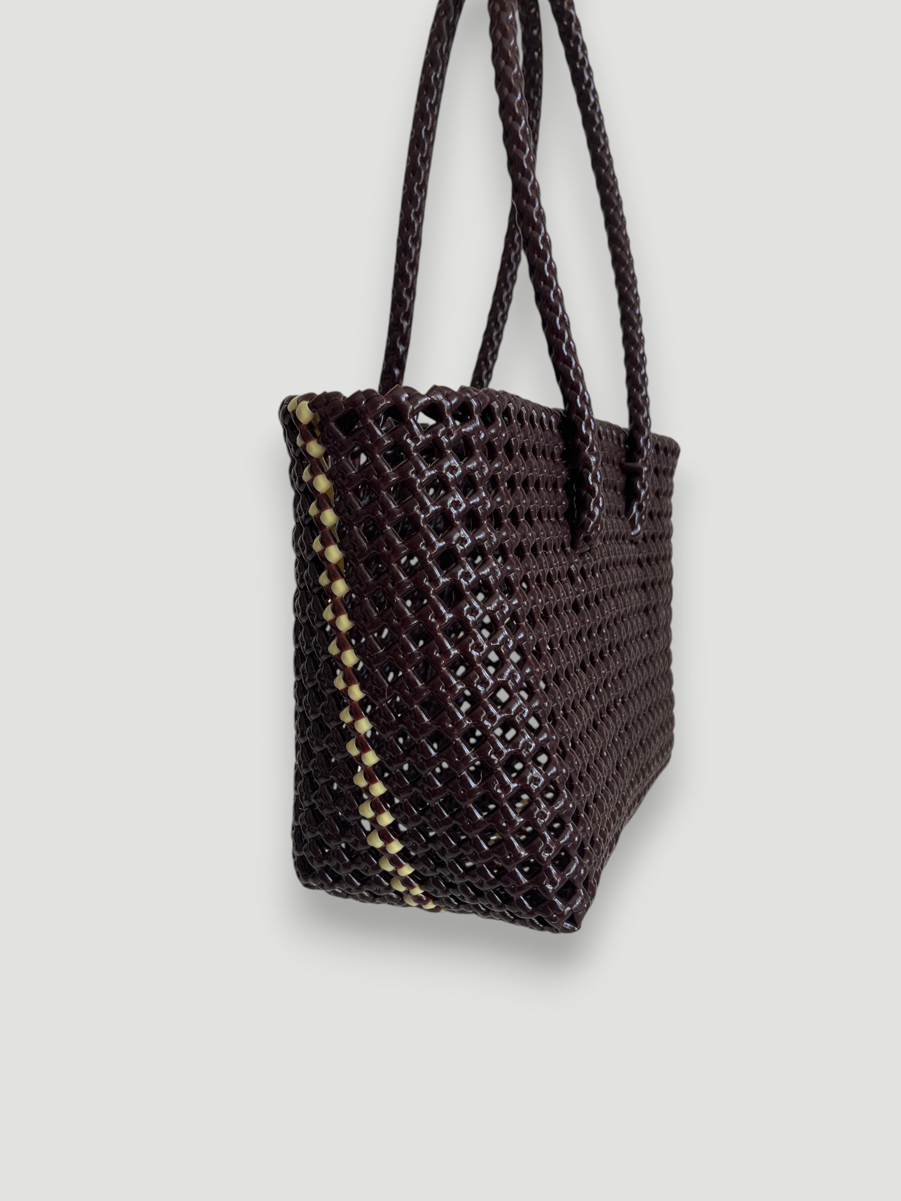 N°266S bis - SAC PANIER TRESSÉ MAIN - PETIT - marron & crème