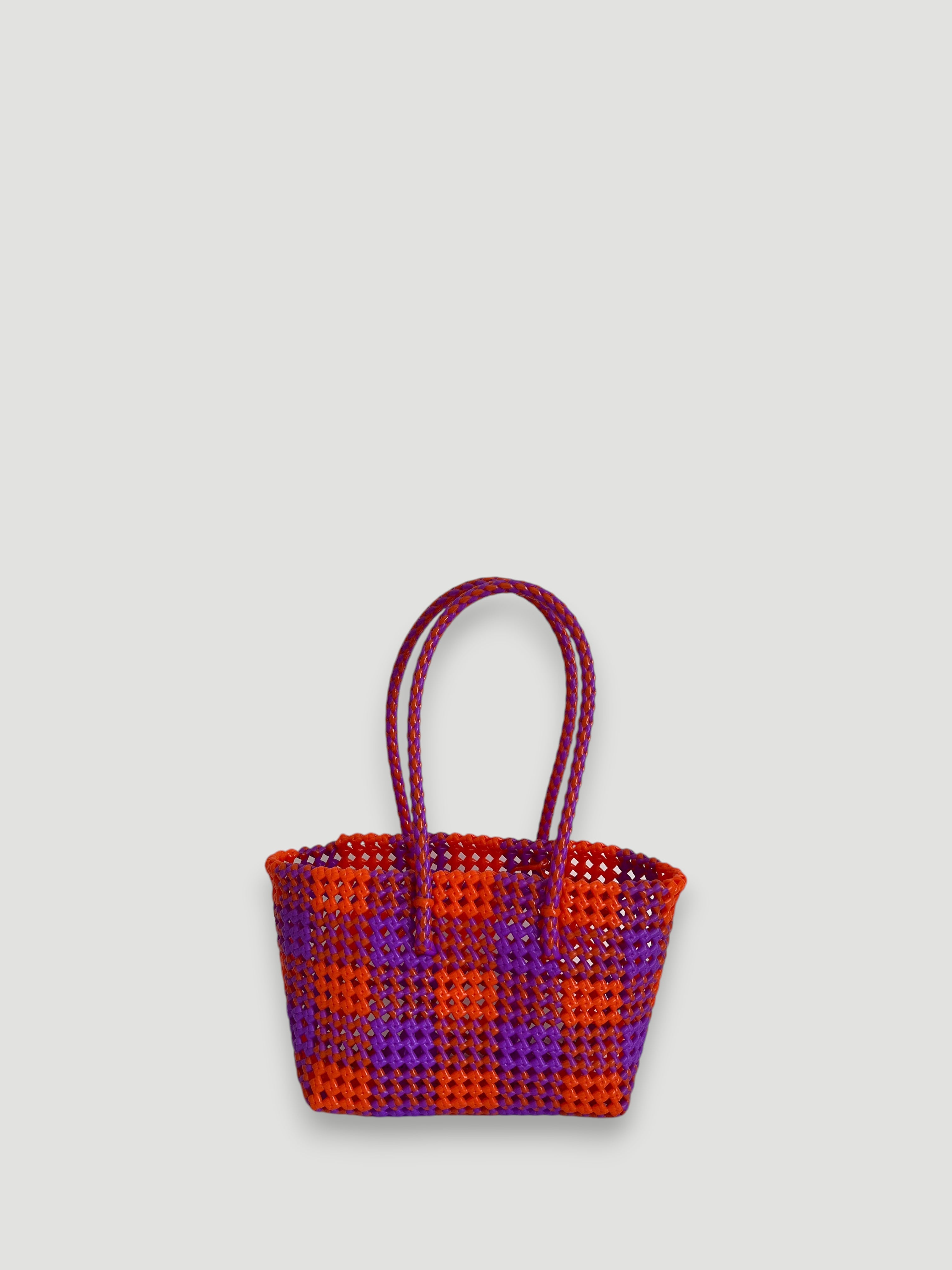 N°89S - SAC PANIER TRESSÉ MAIN - PETIT - violet & orange