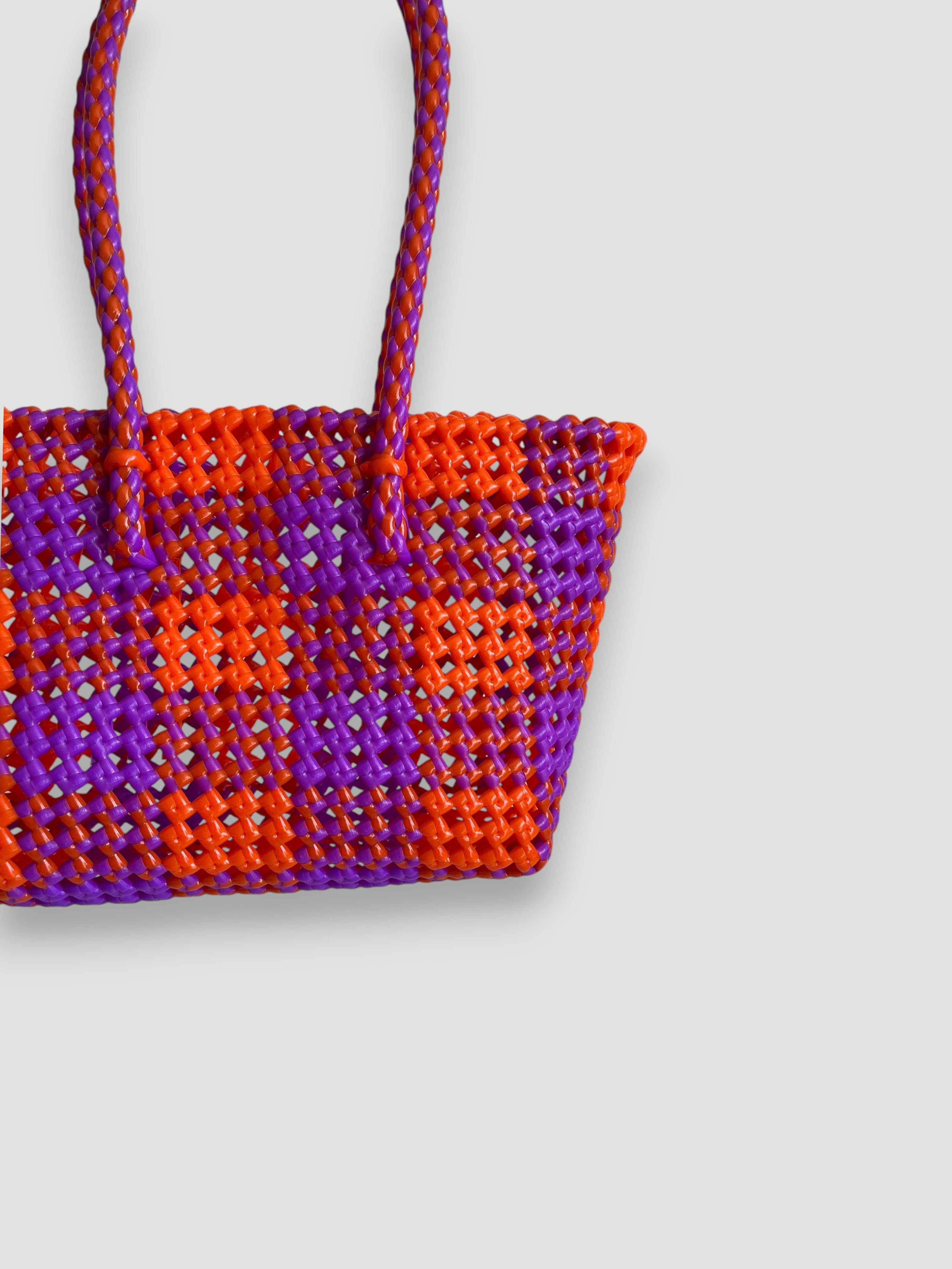 N°89S - SAC PANIER TRESSÉ MAIN - PETIT - violet & orange