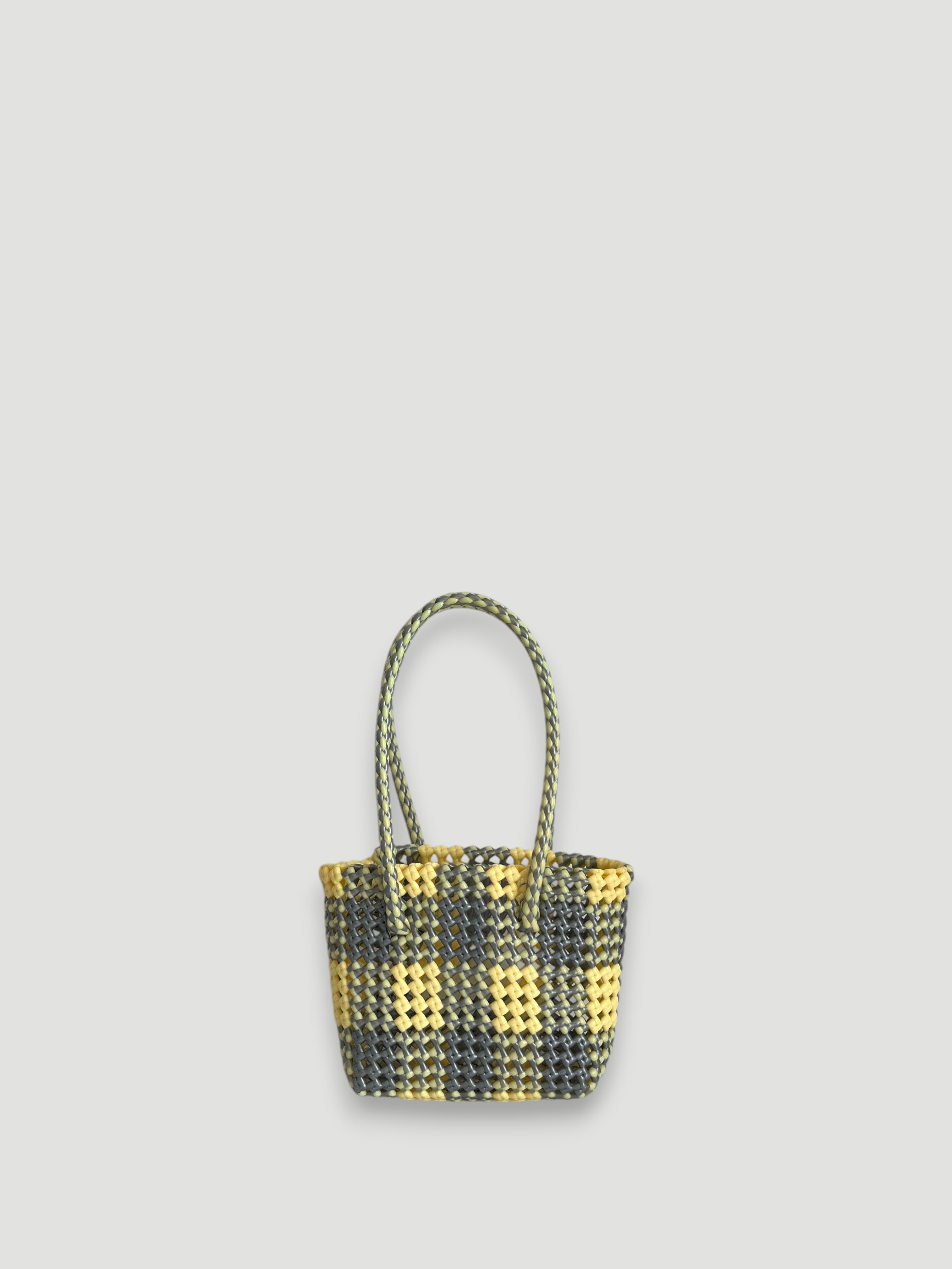 N°348XS - SAC PANIER TRESSÉ MAIN - MINI - argenté & crème
