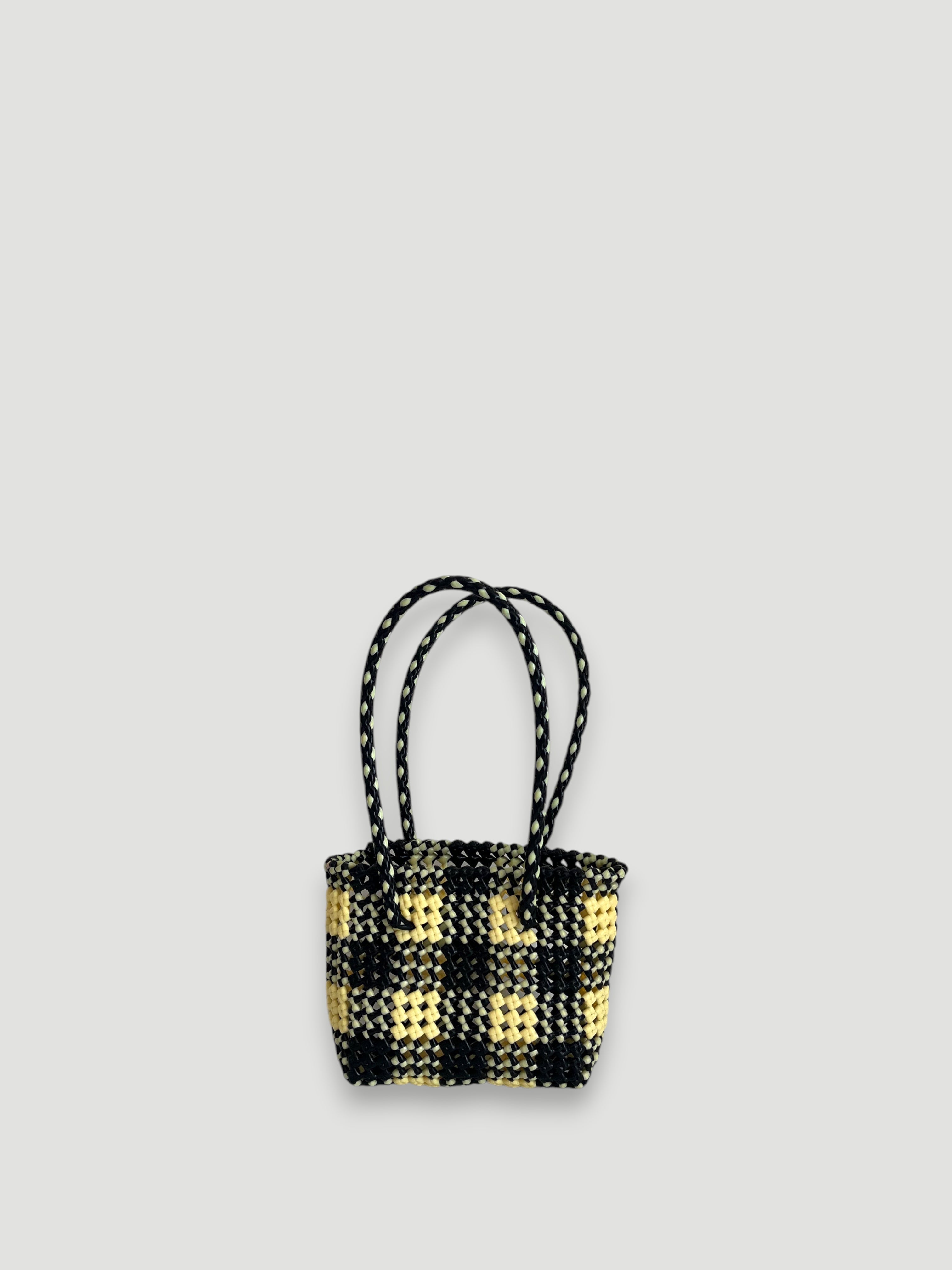 N°36XS - SAC PANIER TRESSÉ MAIN - MINI - noir & crème
