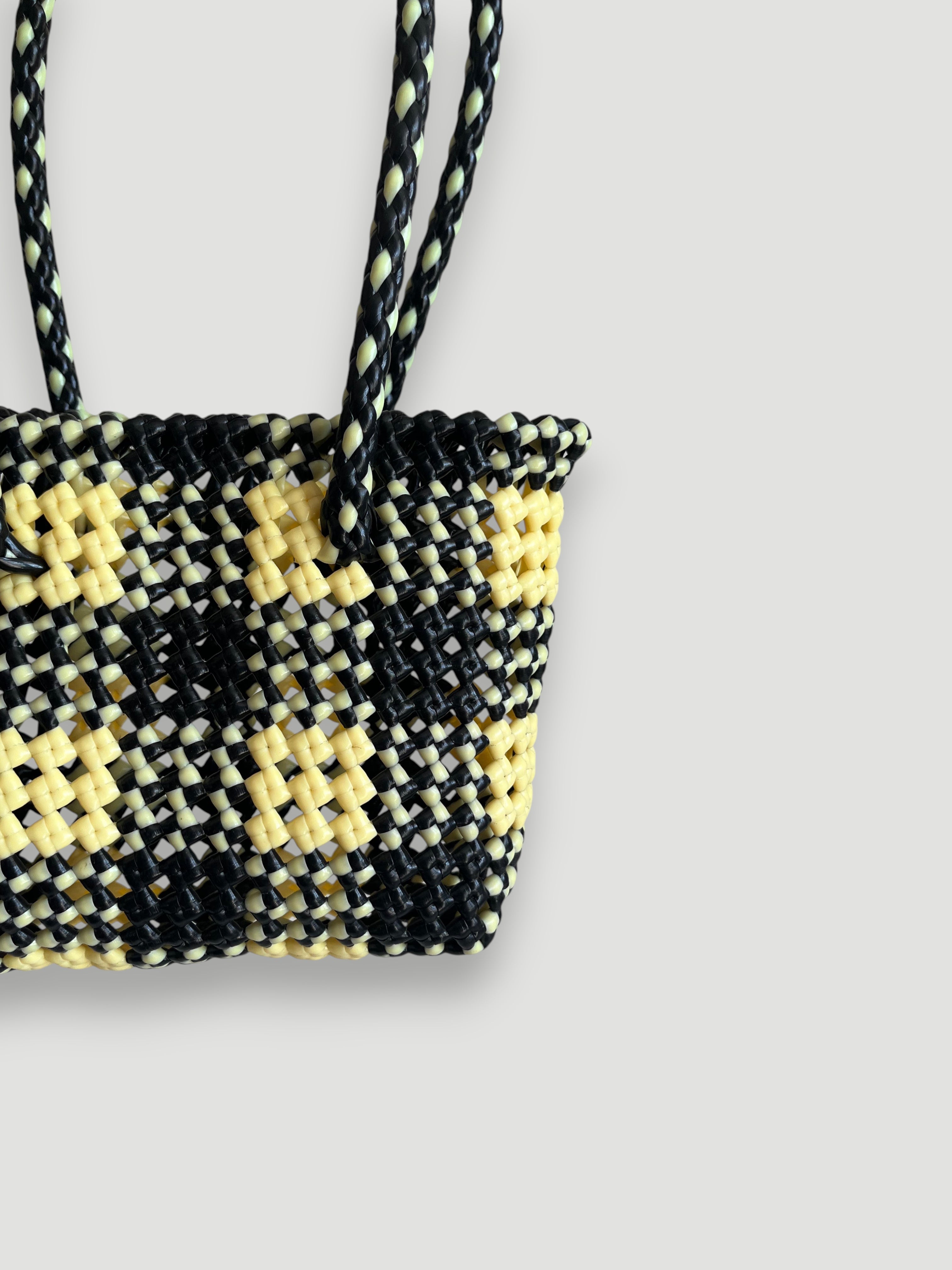N°36XS - SAC PANIER TRESSÉ MAIN - MINI - noir & crème