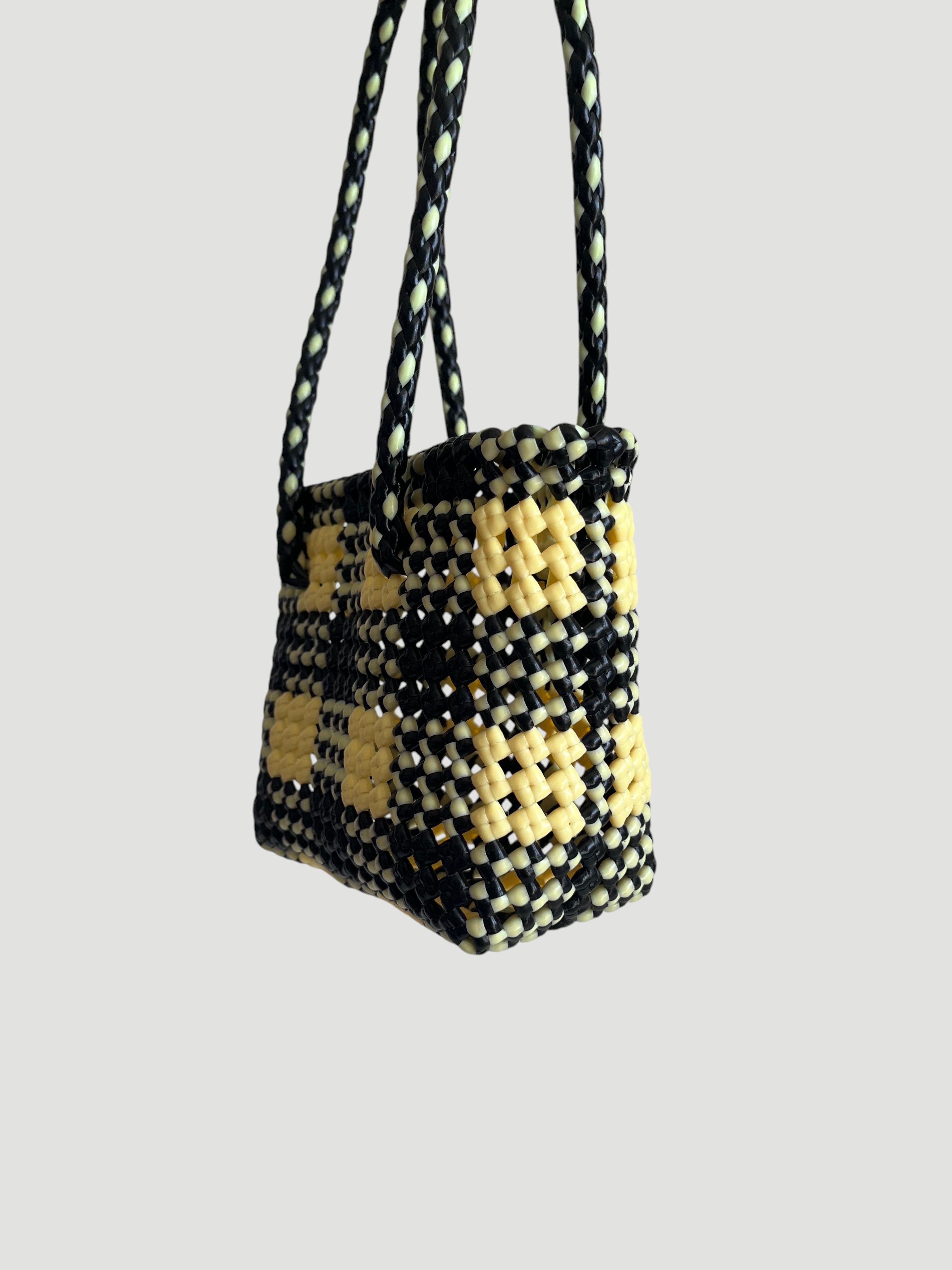 N°36XS - SAC PANIER TRESSÉ MAIN - MINI - noir & crème