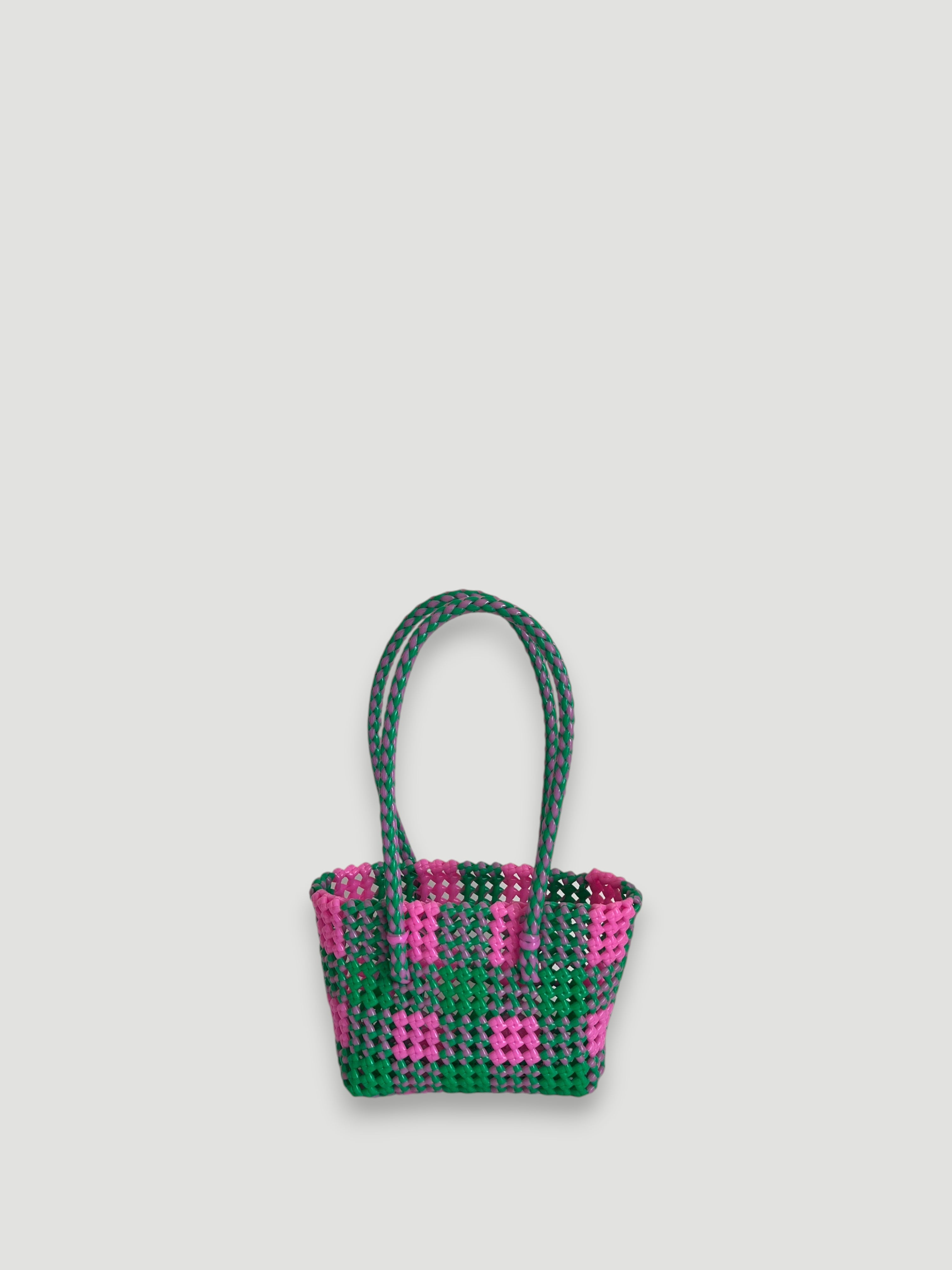 N°19XS - SAC PANIER TRESSÉ MAIN - MINI - rose clair & vert