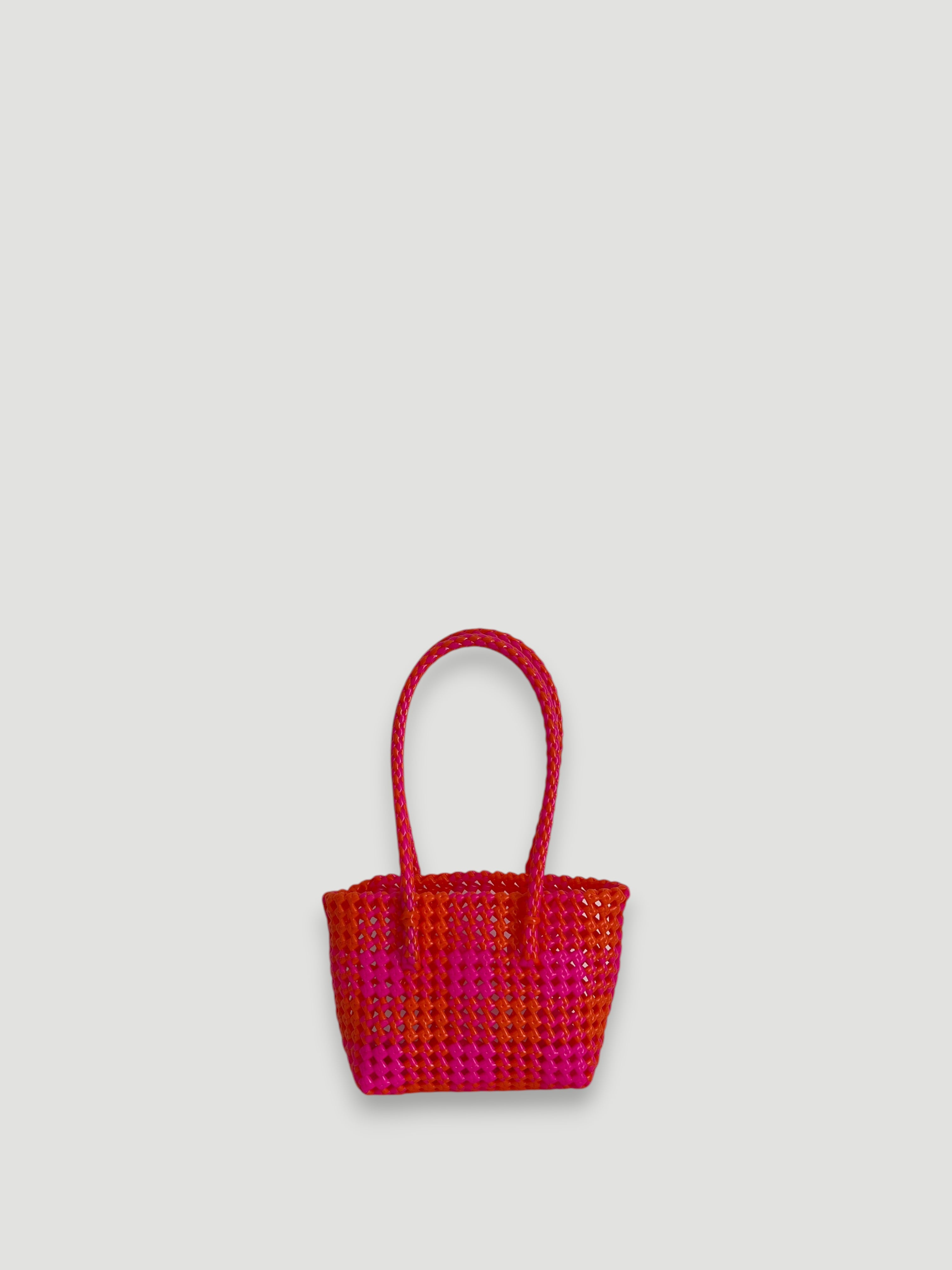 N°113XS - SAC PANIER TRESSÉ MAIN - MINI - rose fluo & orange