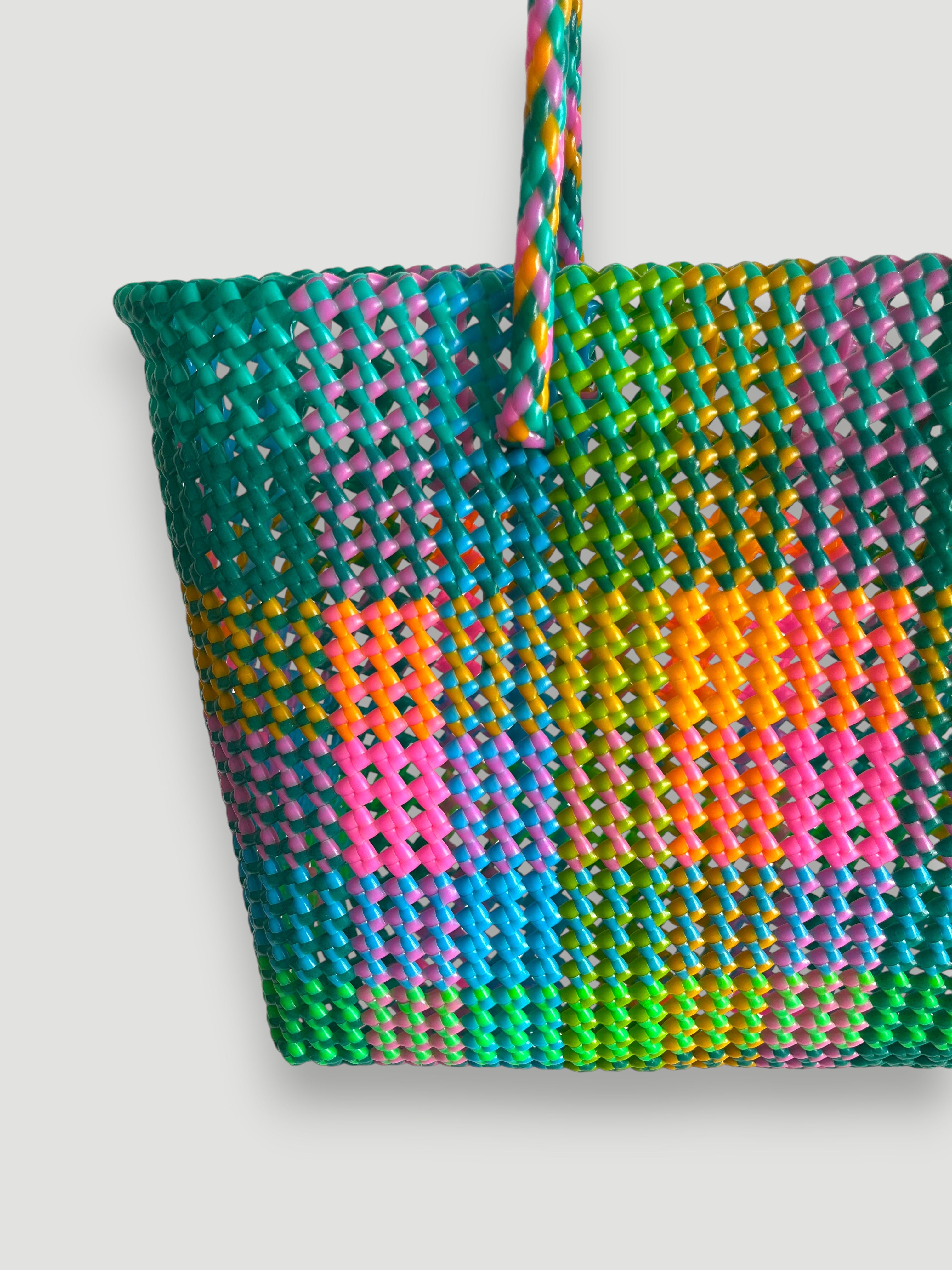 N°488L - SAC PANIER TRESSÉ MAIN - GRAND - multicolors