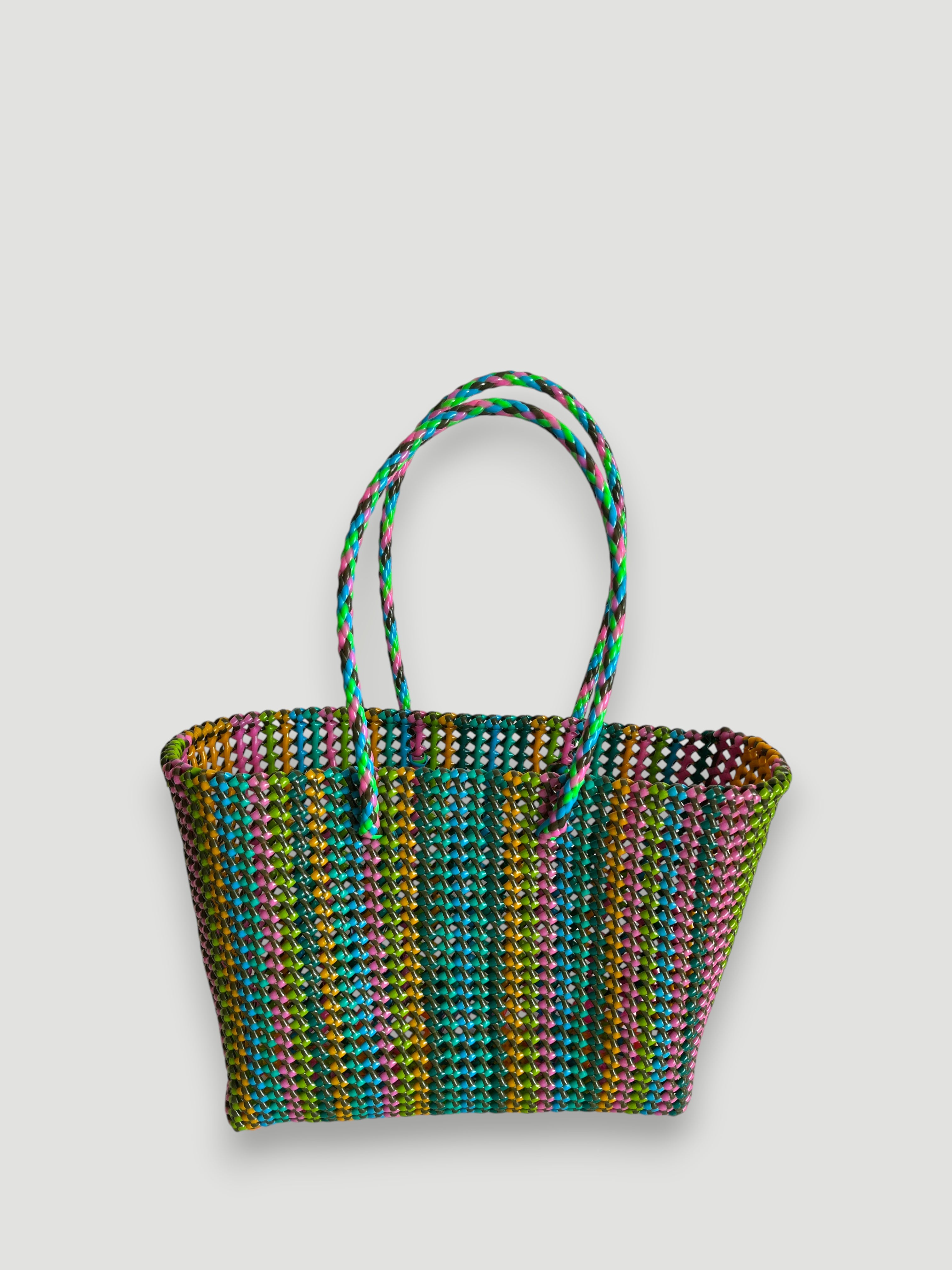 N°487L - SAC PANIER TRESSÉ MAIN - GRAND - multicolors