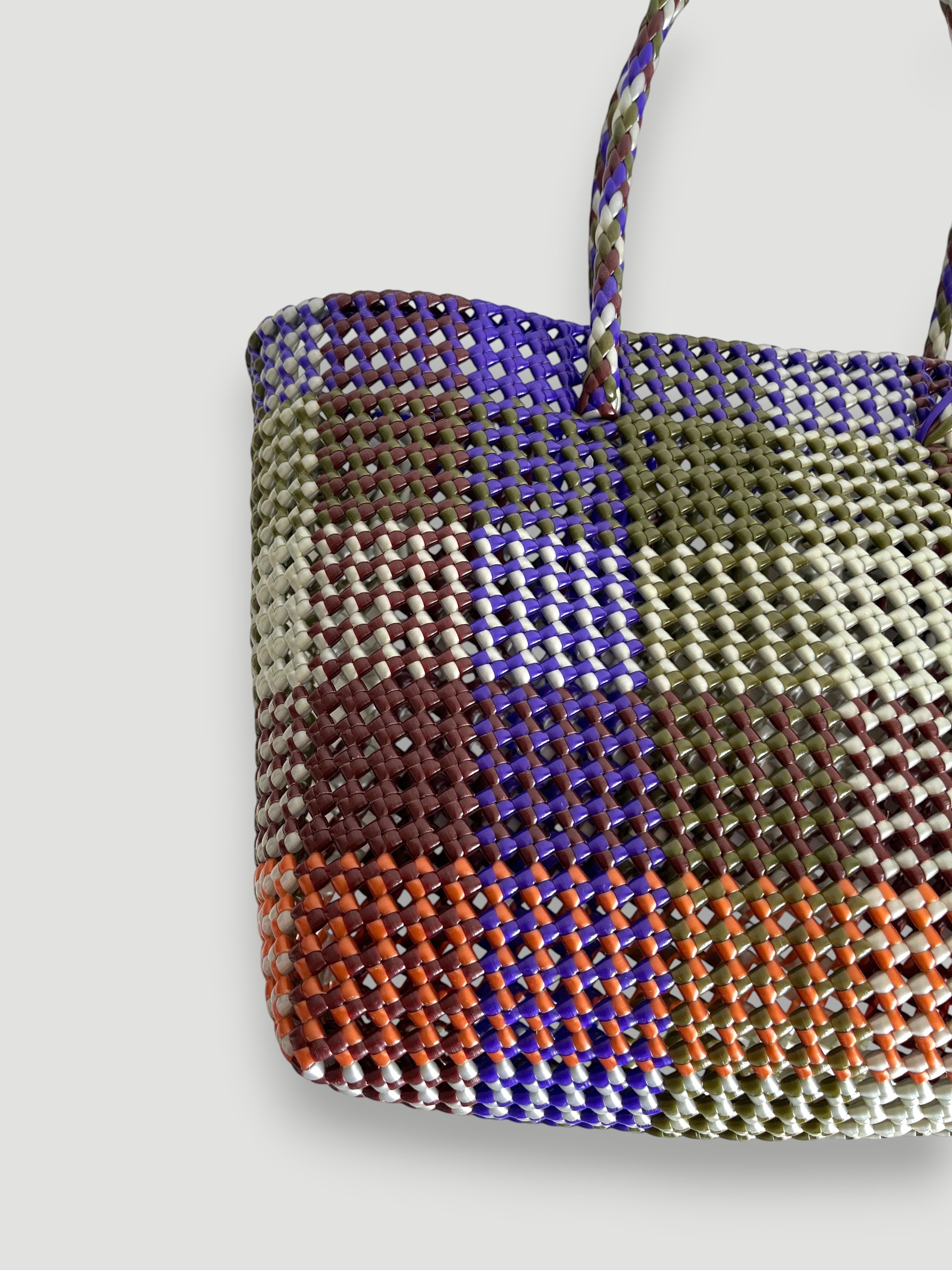 N°486L - SAC PANIER TRESSÉ MAIN - GRAND - multicolors