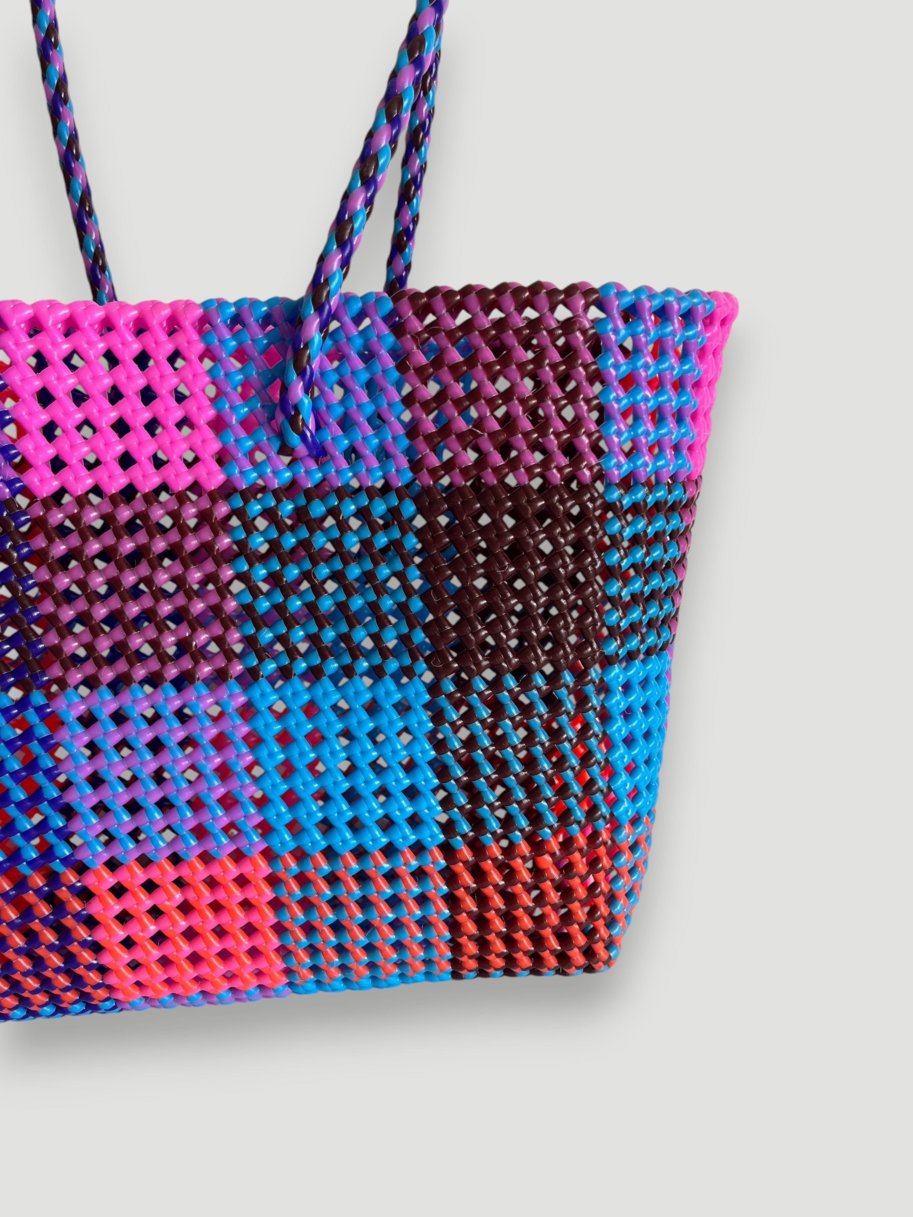 N°485L - SAC PANIER TRESSÉ  MAIN - GRAND - multicolors